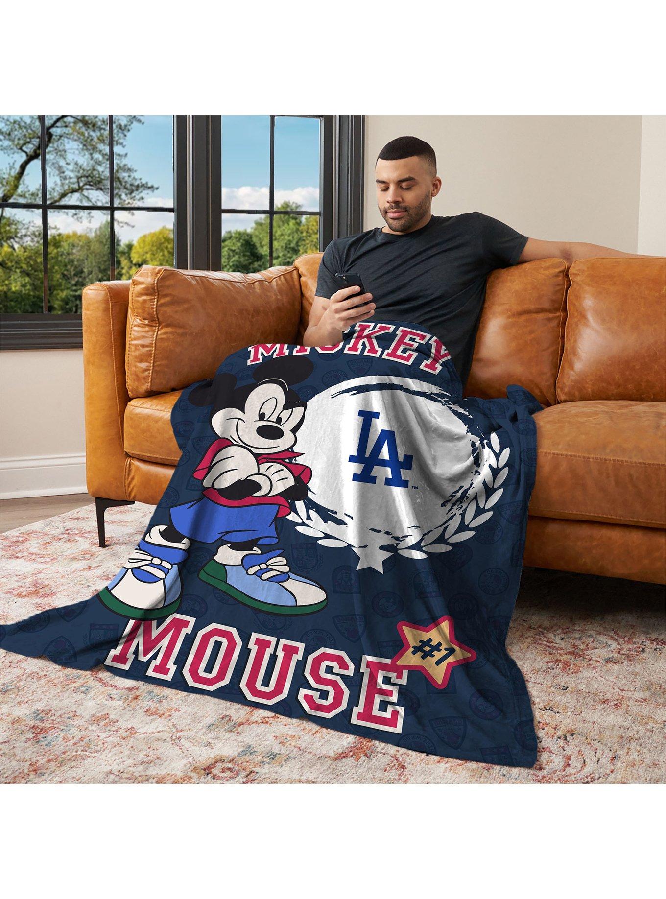 MLB Los Angeles Dodgers Disney Mickey Mouse Baller Navy Silk Touch Throw Blanket, , alternate - view 3