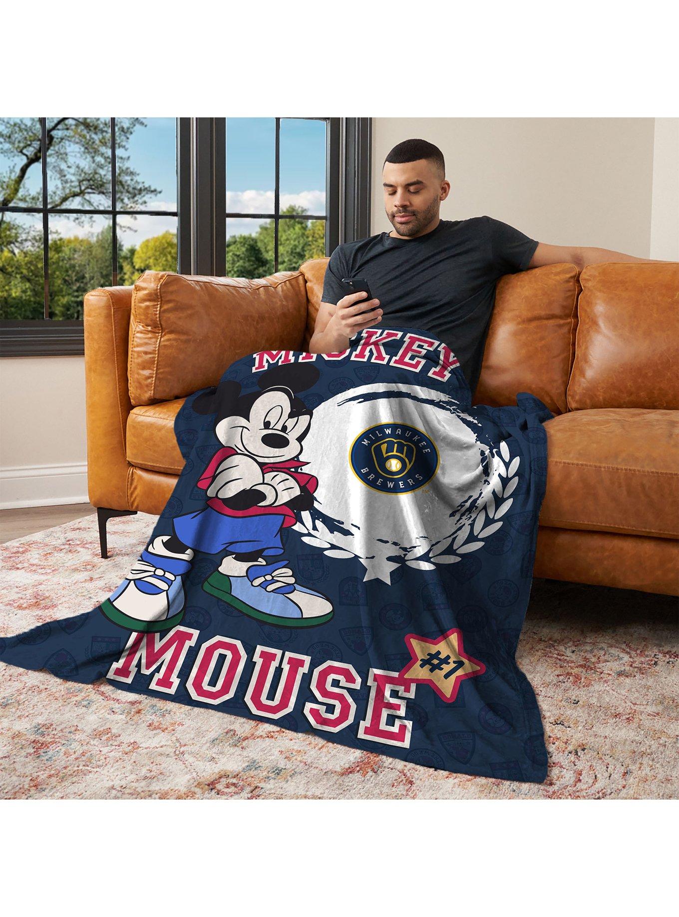 MLB Milwaukee Brewers Disney Mickey Mouse Baller Navy Silk Touch Throw Blanket, , alternate - view 3