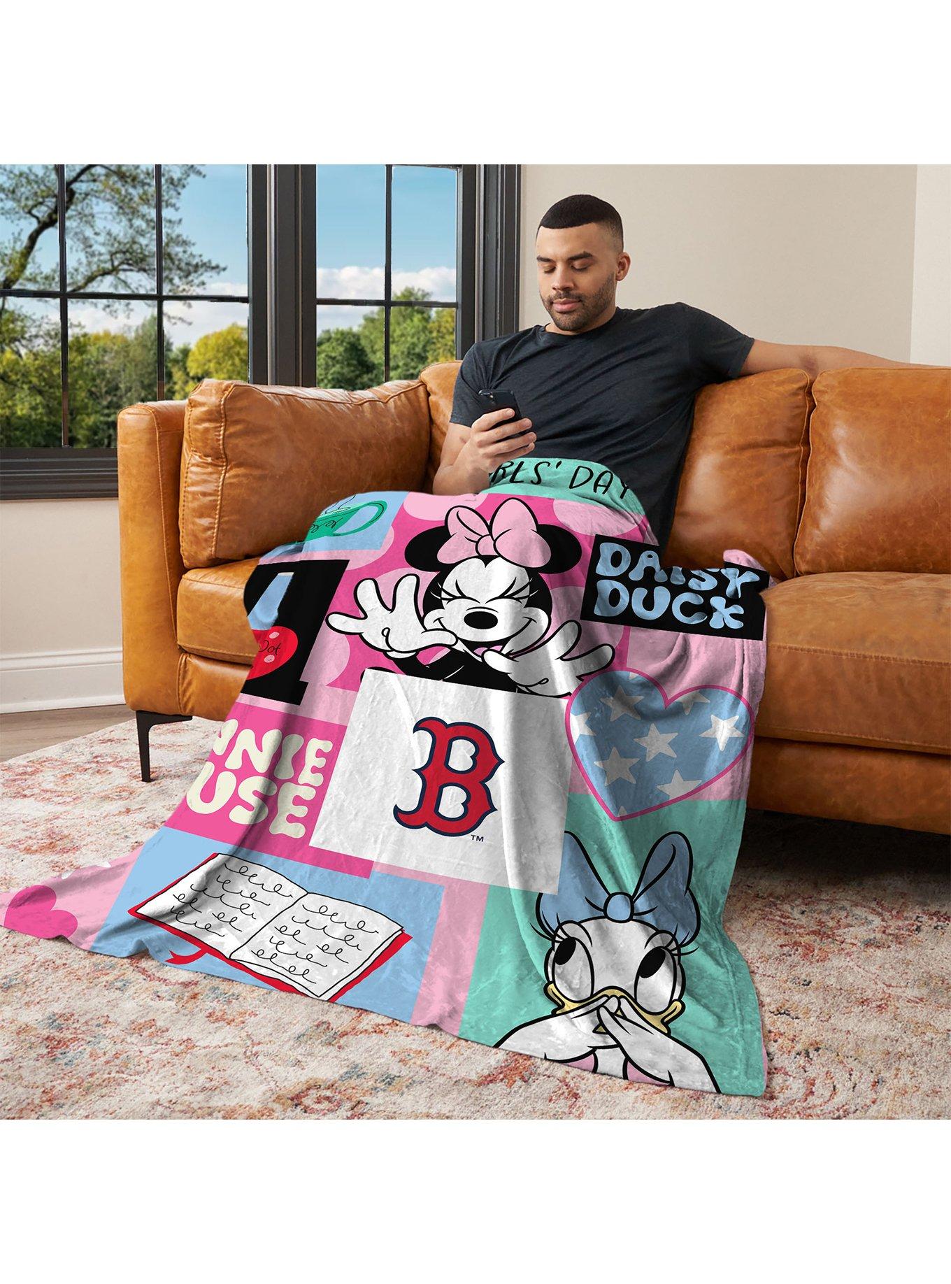 MLB Boston Red Sox Disney Minnie Mouse Checker Floral Pink Silk Touch Throw Blanket, , alternate - view 3