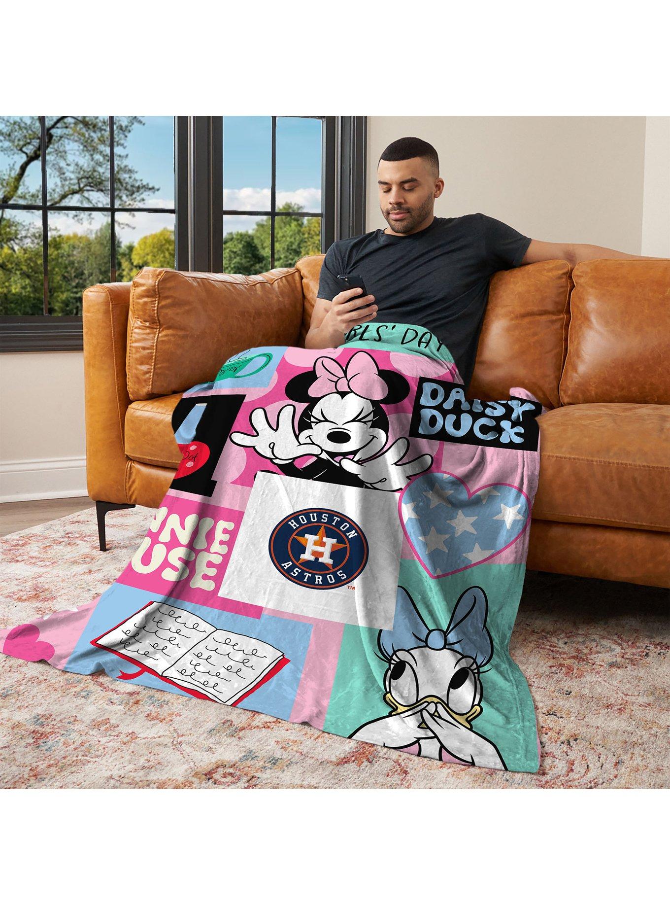 MLB Houston Astros Disney Minnie Mouse Checker Floral Pink Silk Touch Throw Blanket, , alternate - view 3