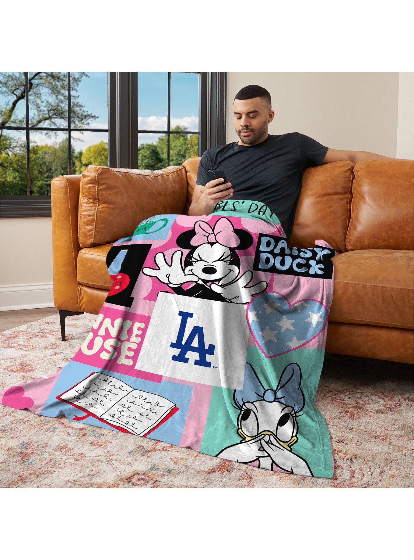 MLB Los Angeles Dodgers Disney Minnie Mouse Checker Floral Pink Silk Touch Throw Blanket, , alternate - view 3