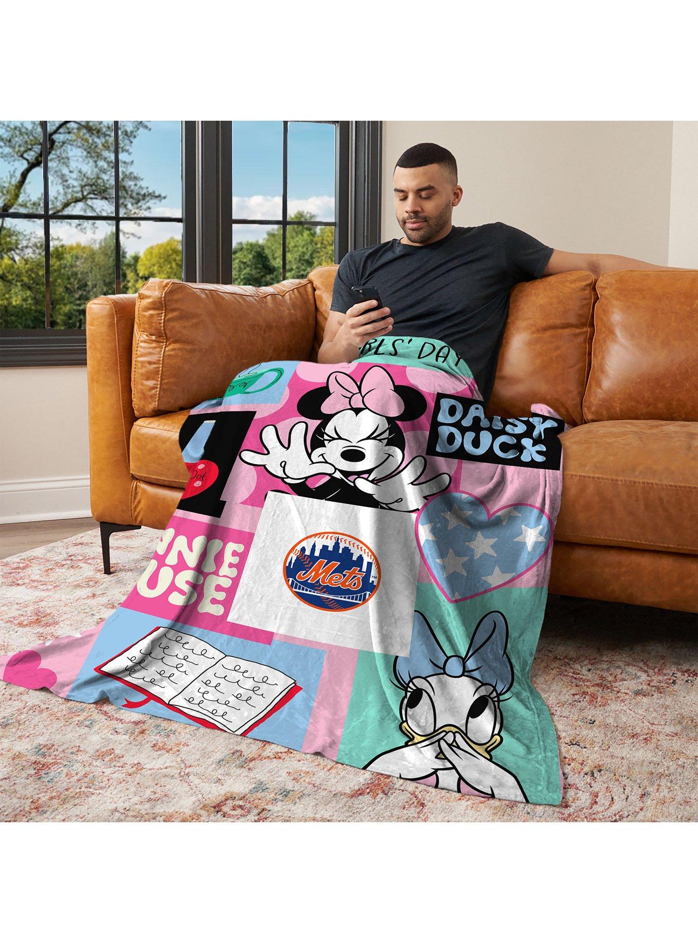 MLB New York Mets Disney Minnie Mouse Checker Floral Pink Silk Touch Throw Blanket, , alternate - view 3