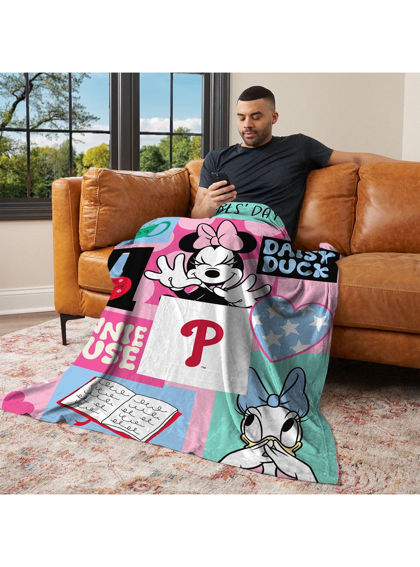 MLB Philadelphia Phillies Disney Minnie Mouse Checker Floral Pink Silk Touch Throw Blanket, , alternate - view 3