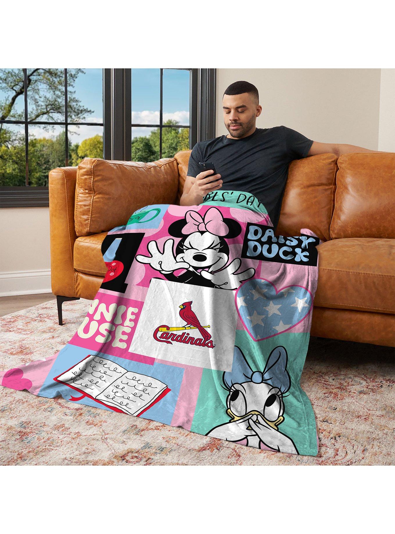 MLB St. Louis Cardinals Disney Minnie Mouse Checker Floral Pink Silk Touch Throw Blanket, , alternate - view 3