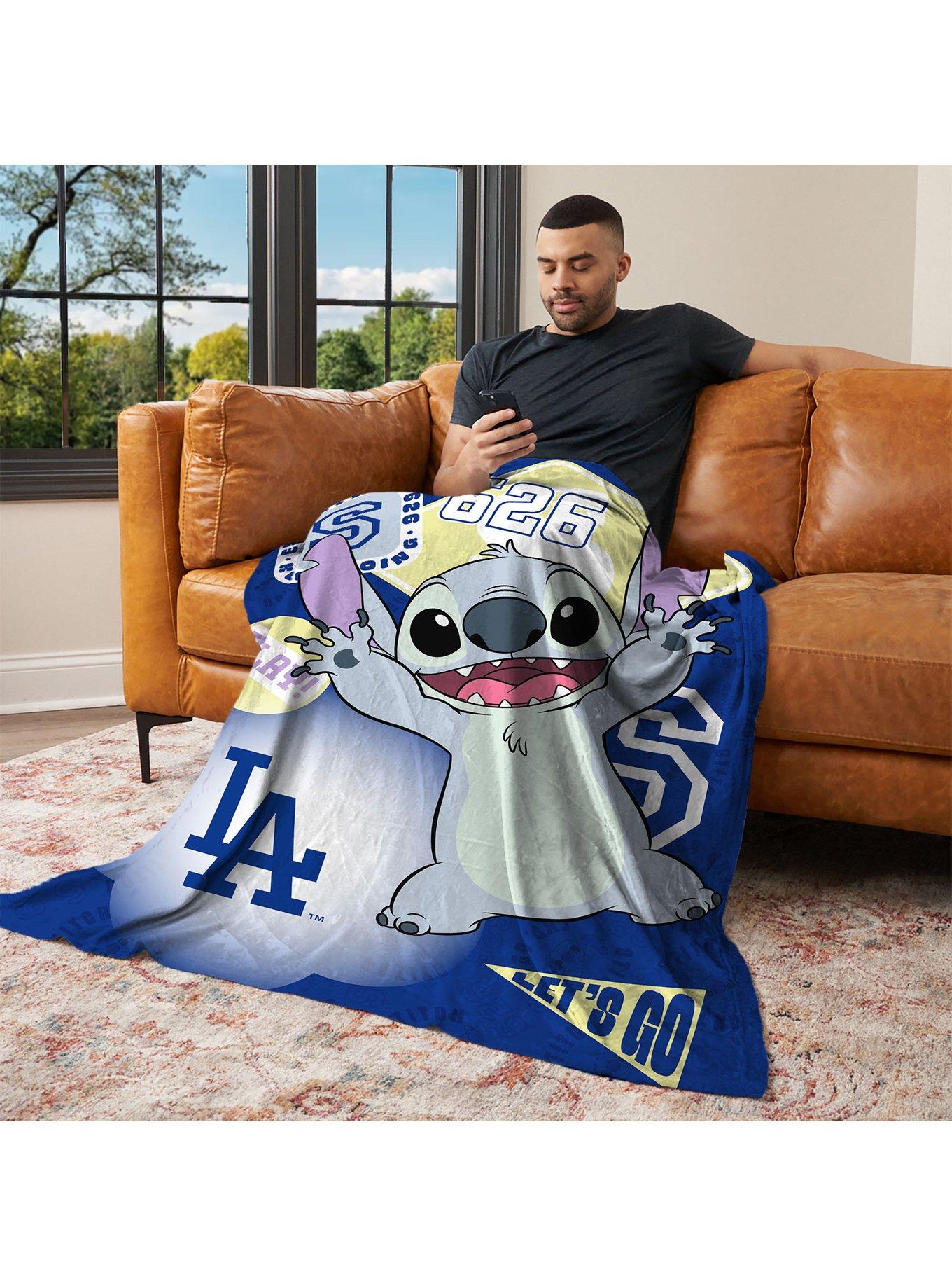 MLB Los Angeles Dodgers Disney Lilo & Stitch Stickers Royal Silk Touch Throw Blanket, , alternate - view 3