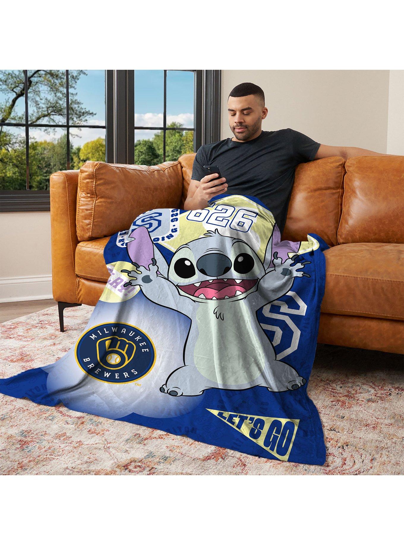 MLB Milwaukee Brewers Disney Lilo & Stitch Stickers Royal Silk Touch Throw Blanket, , alternate - view 3