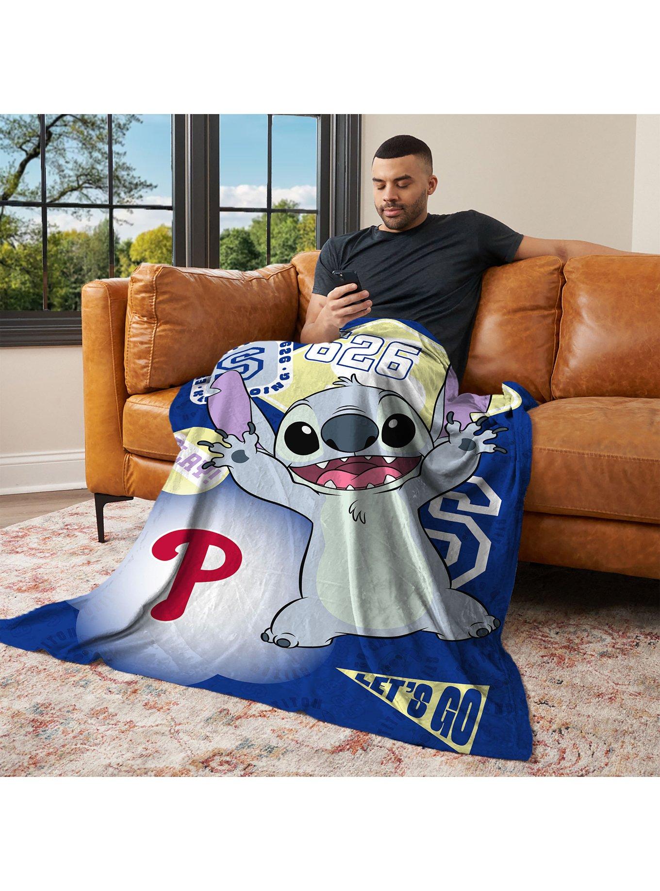 MLB Philadelphia Phillies Disney Lilo & Stitch Stickers Grey Silk Touch Throw Blanket, , alternate - view 3