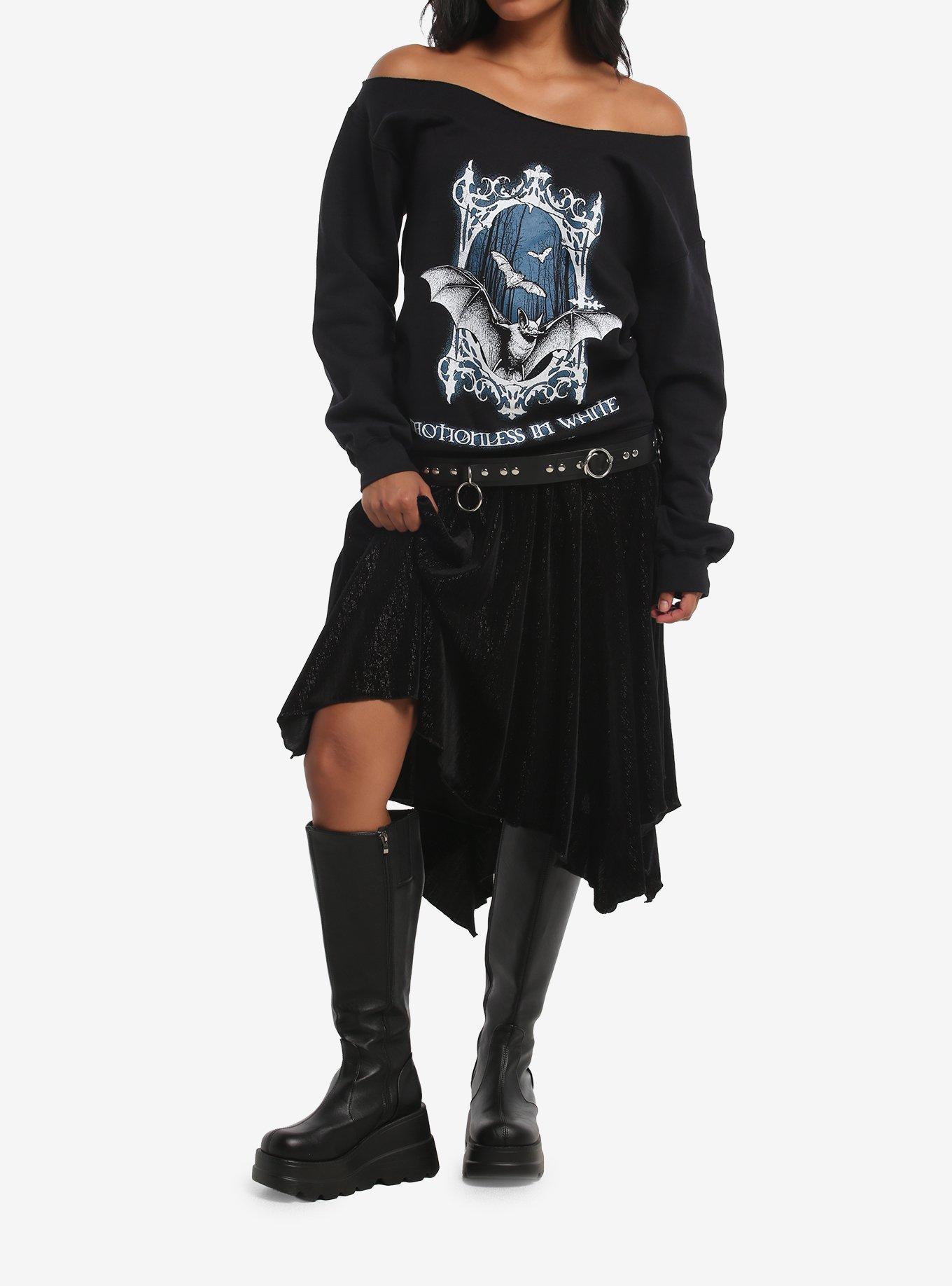 Motionless In White Bats Girls Off-Shoulder Sweatshirt, BLACK, alternate - view 2