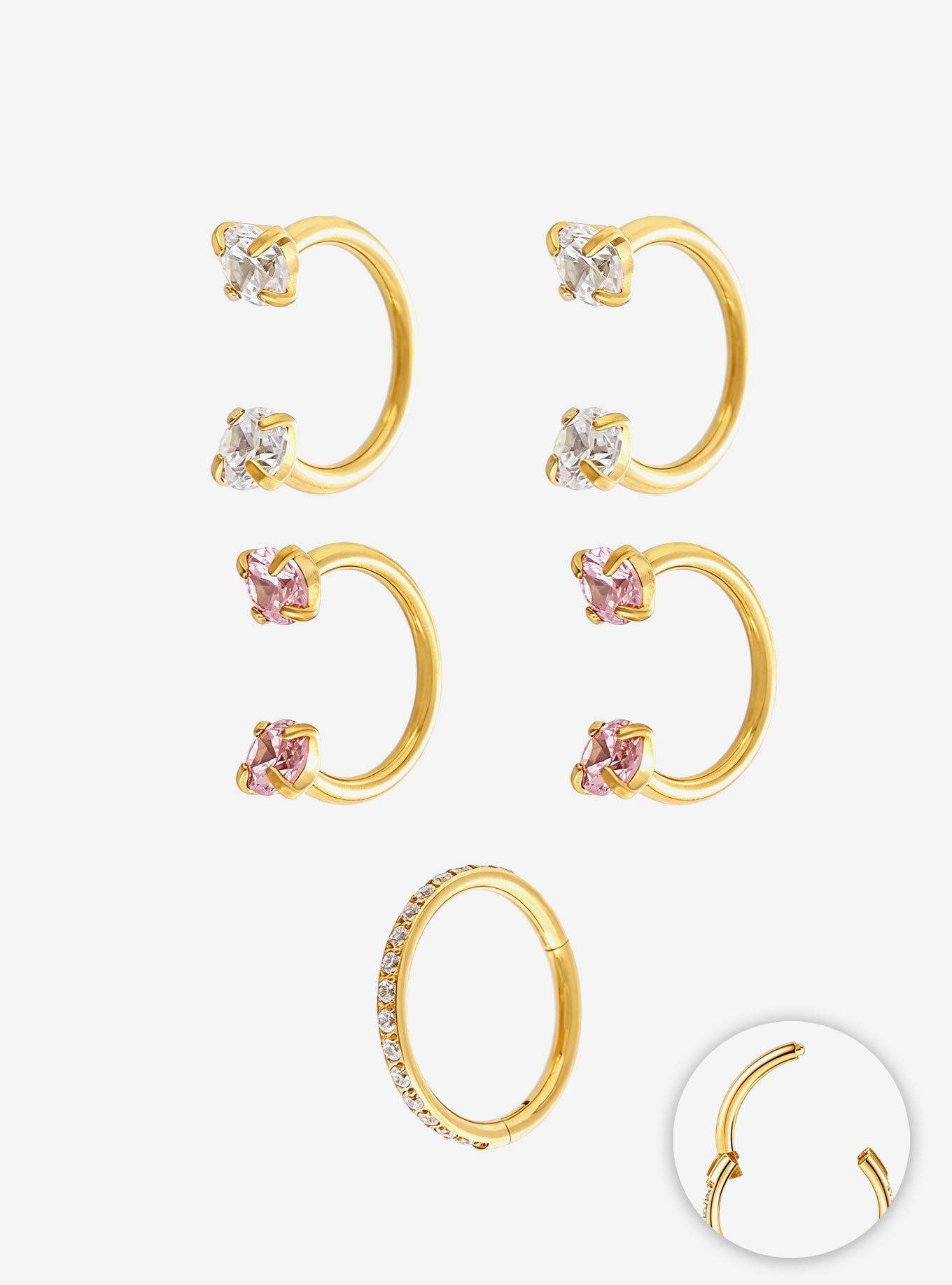 Steel Gold Bling Circular Barbell & Hoop 5 Pack, , alternate - view 2