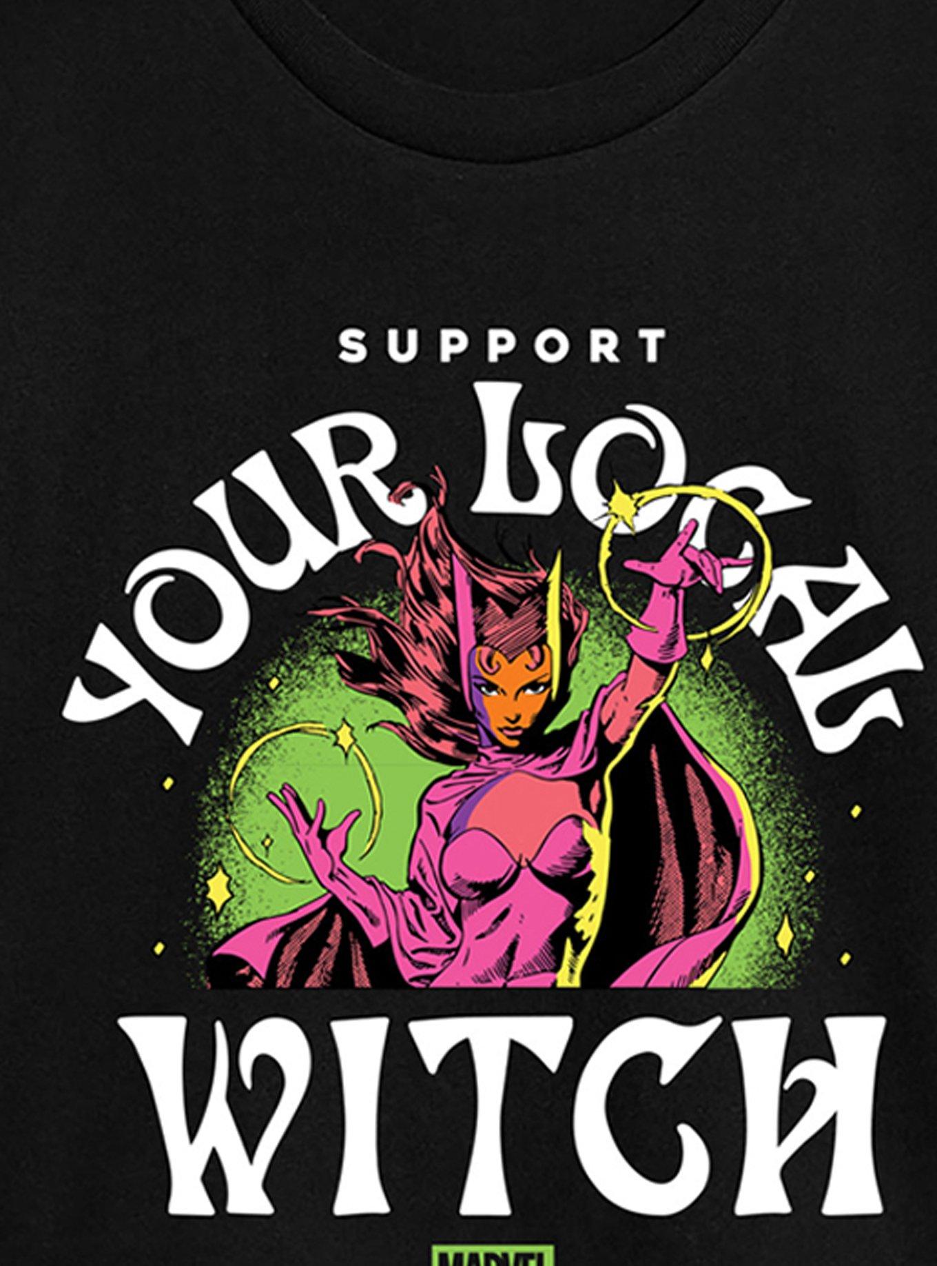 Marvel Scarlet Witch Support Local Witch Womens Crop T-Shirt, BLACK, alternate - view 2