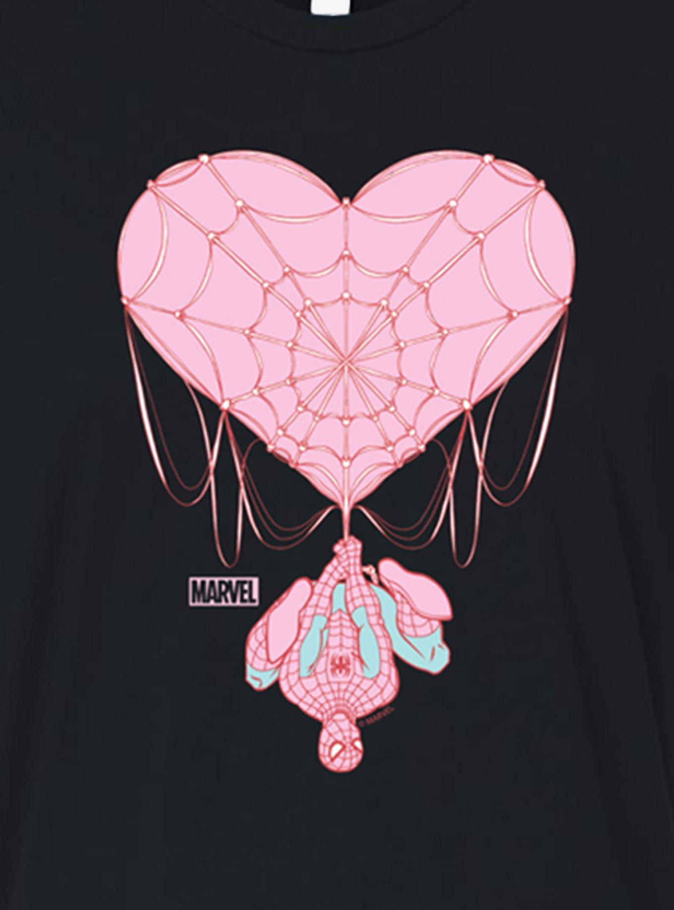 Marvel Spiderman Heart Web Womens Crop T-Shirt, BLACK, alternate - view 2