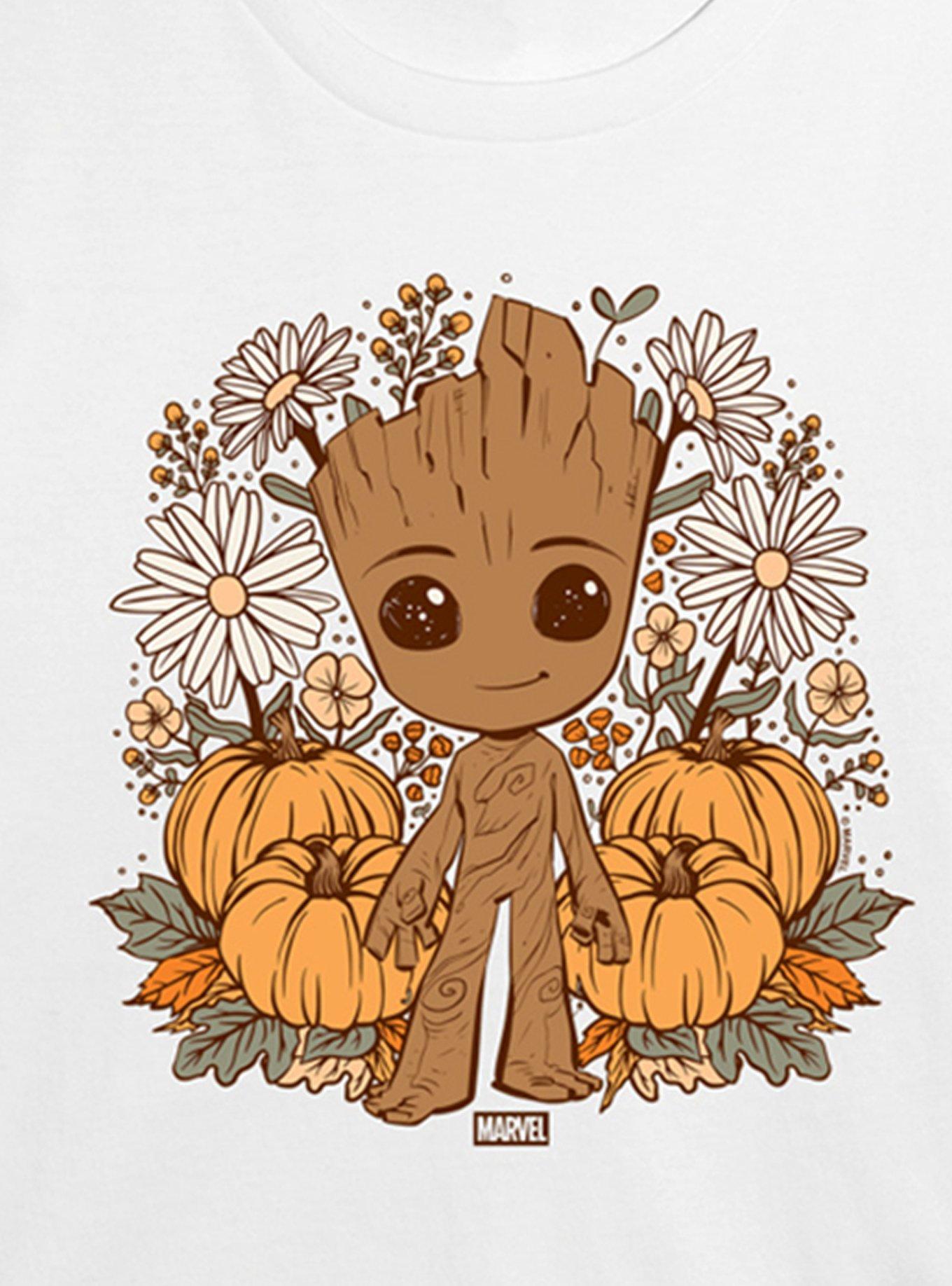 Marvel Guardians Of The Galaxy Groot Fall Womens Crop T-Shirt, WHITE, alternate - view 2