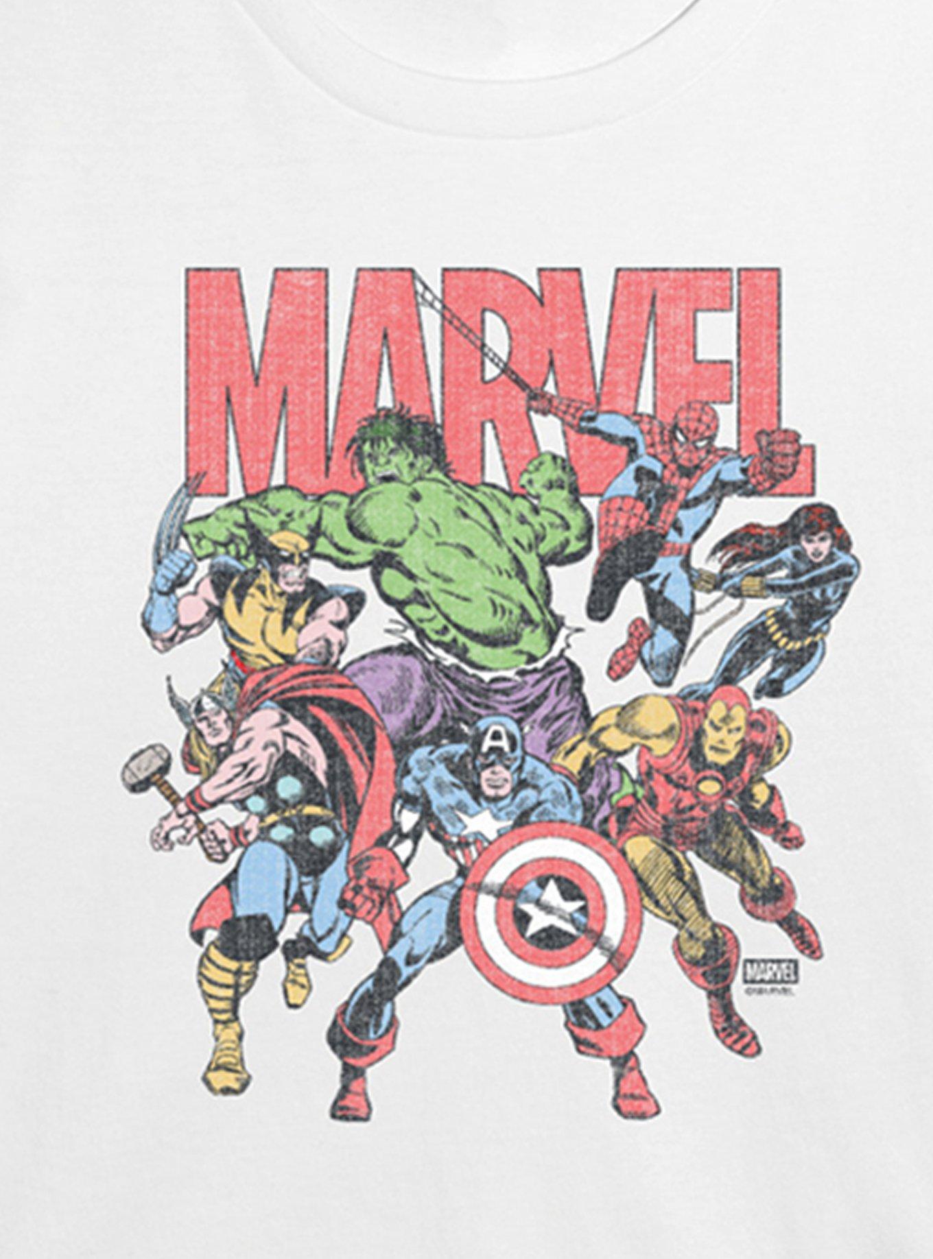 Marvel Avengers Group Faded Womens Crop T-Shirt, WHITE, alternate - view 2