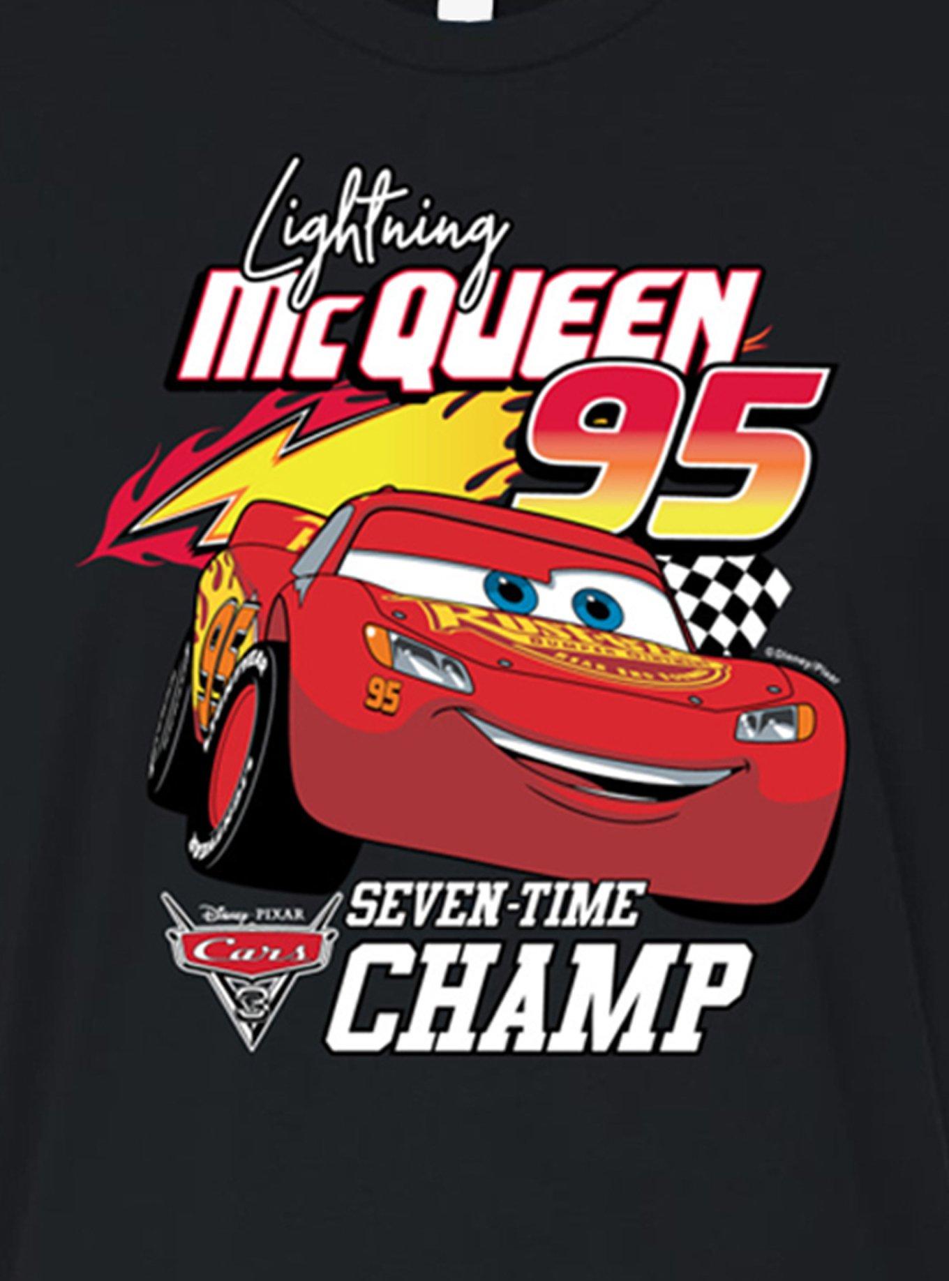 Disney Pixar Cars Lightning Mc Queen Seven Champ Womens Crop T-Shirt, BLACK, alternate - view 2