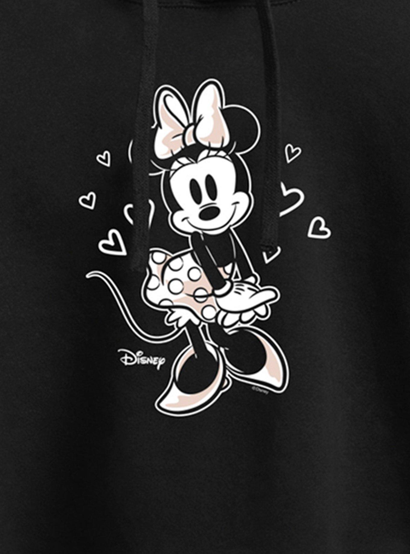 Disney Minnie Mouse Hearts Womens Crop Hoodie, BLACK, alternate - view 2