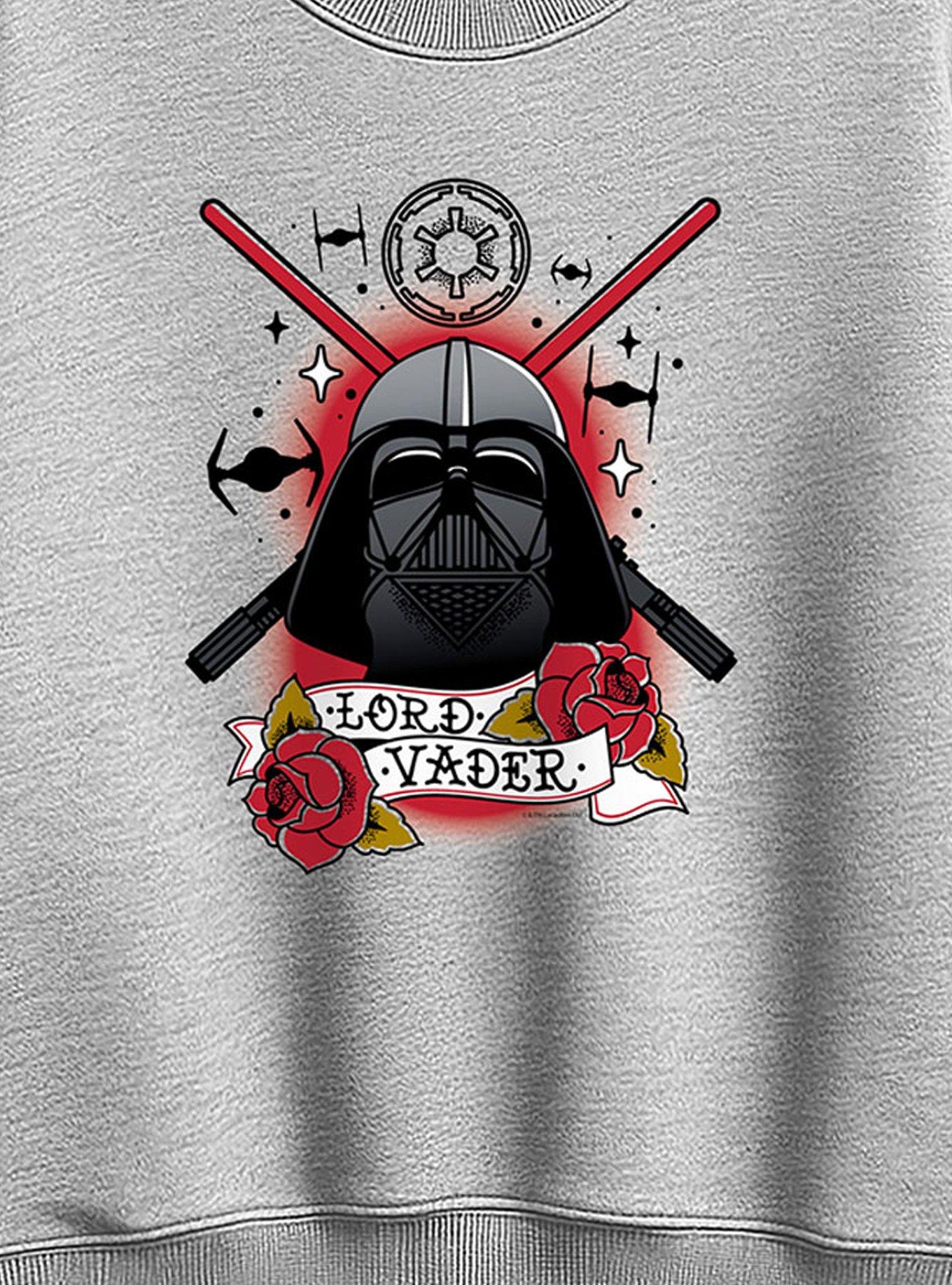 Star Wars Darth Vader Traditional Tattoo Womens Oversized Sweatshirt, ATHLETIC HEATHER, alternate - view 2