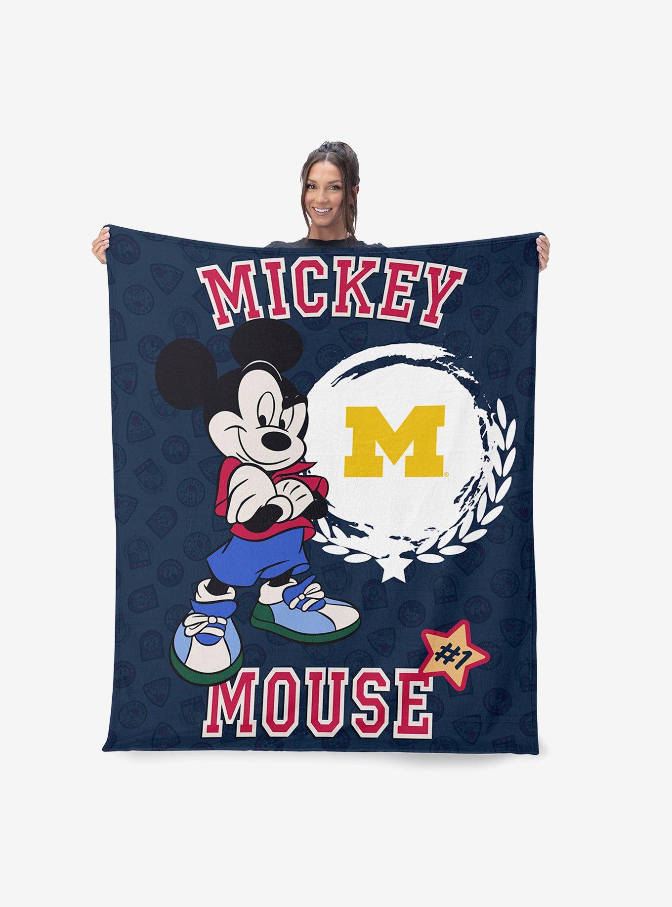NCAA University of Michigan Disney Mickey Mouse Baller Navy Silk Touch Throw Blanket, , alternate - view 2