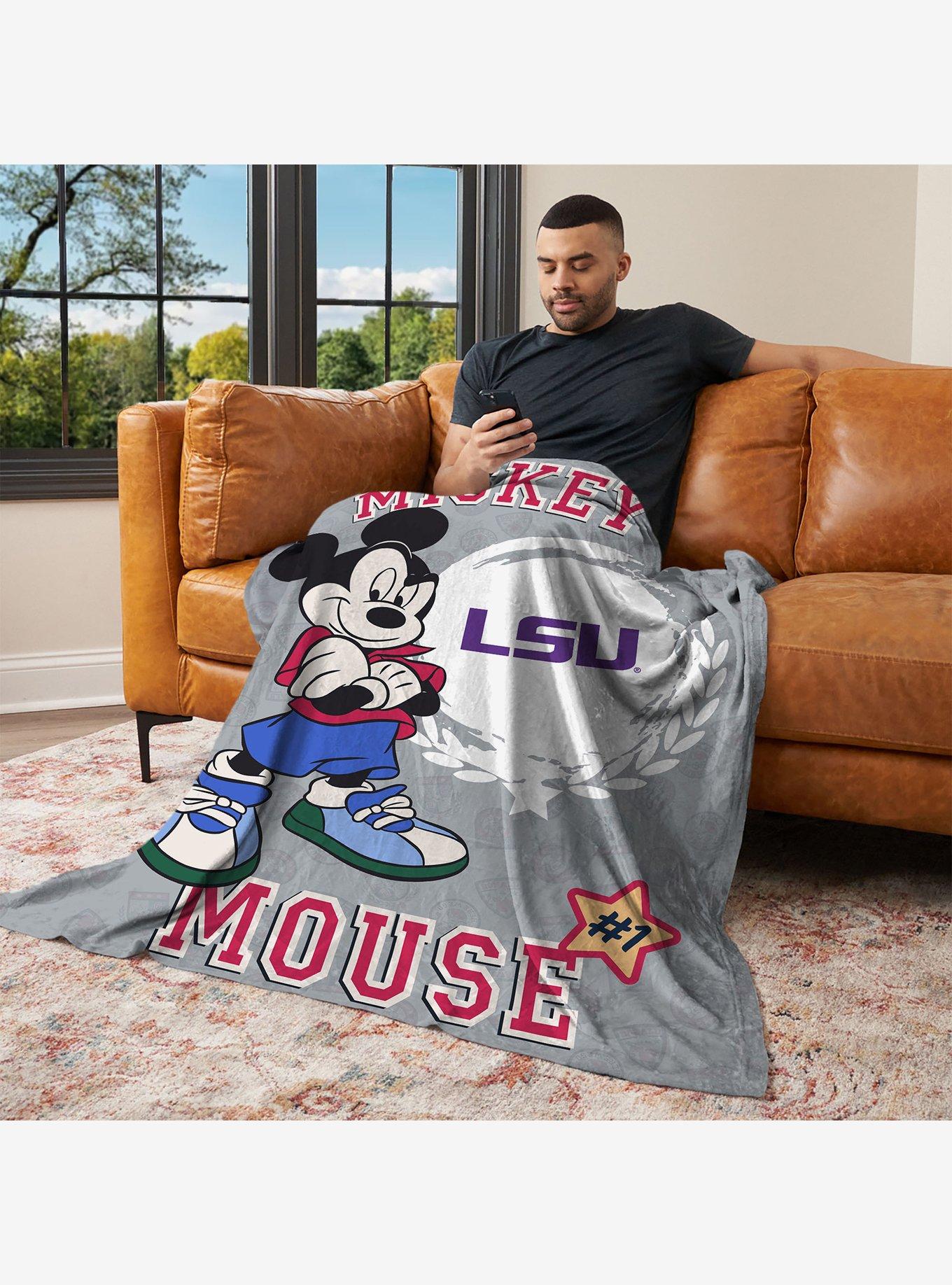 NCAA Louisiana State University Disney Mickey Mouse Baller Grey Silk Touch Throw Blanket, , alternate - view 3