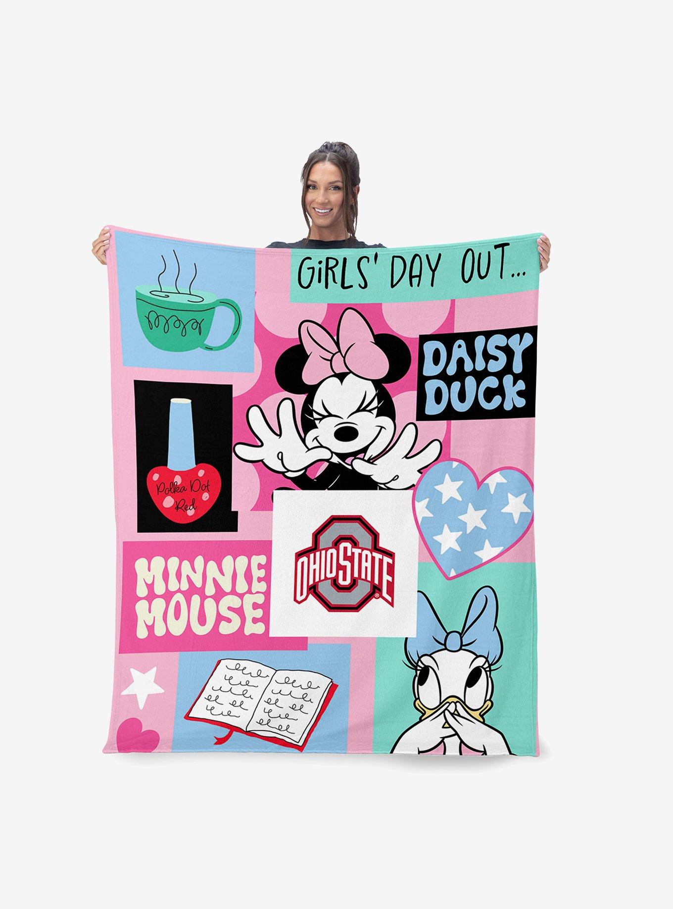 NCAA Ohio State University Disney Minnie Mouse Checker Floral Pink Silk Touch Throw Blanket, , alternate - view 2