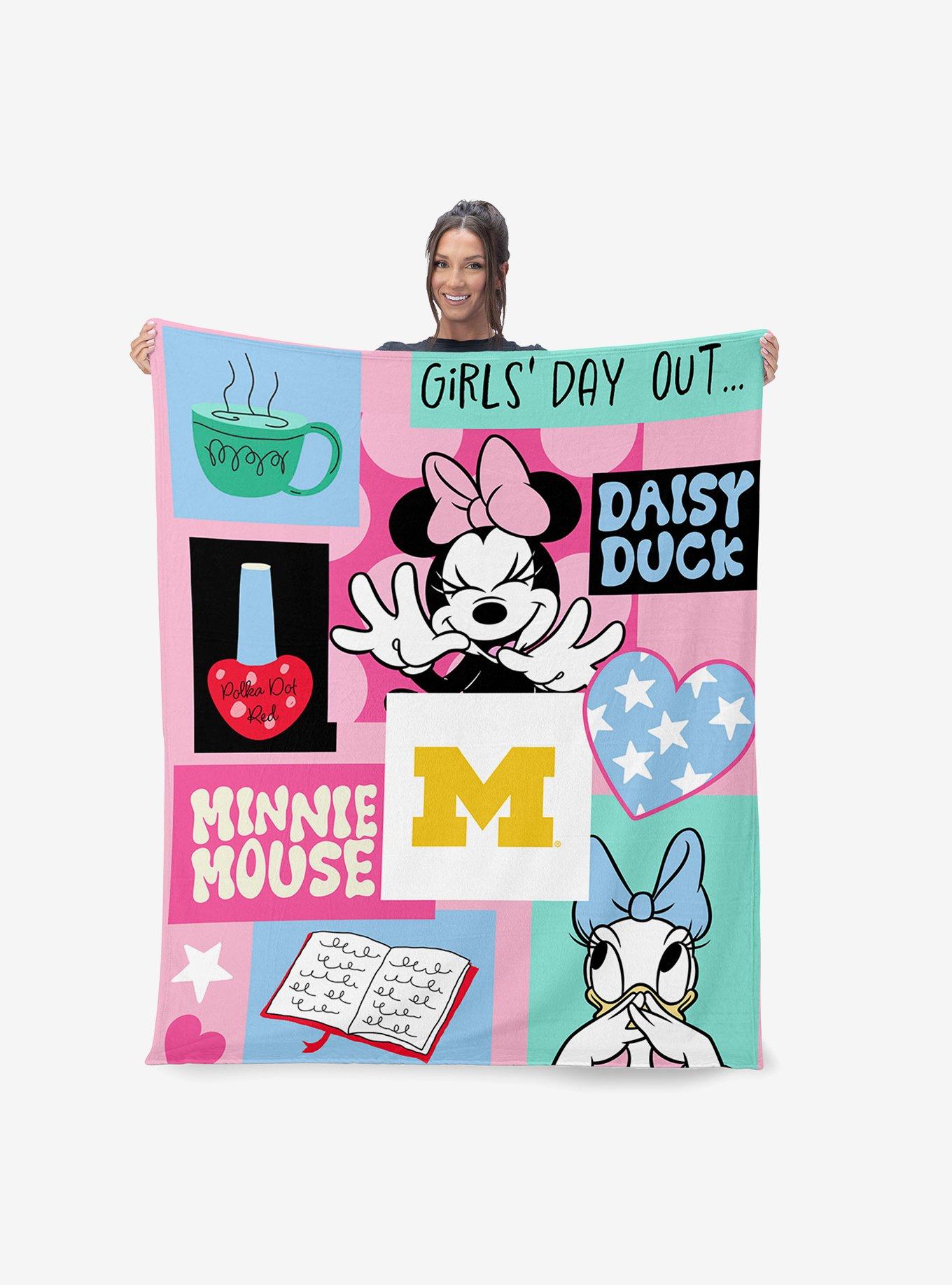 NCAA University of Michigan Disney Minnie Mouse Checker Floral Pink Silk Touch Throw Blanket, , alternate - view 2