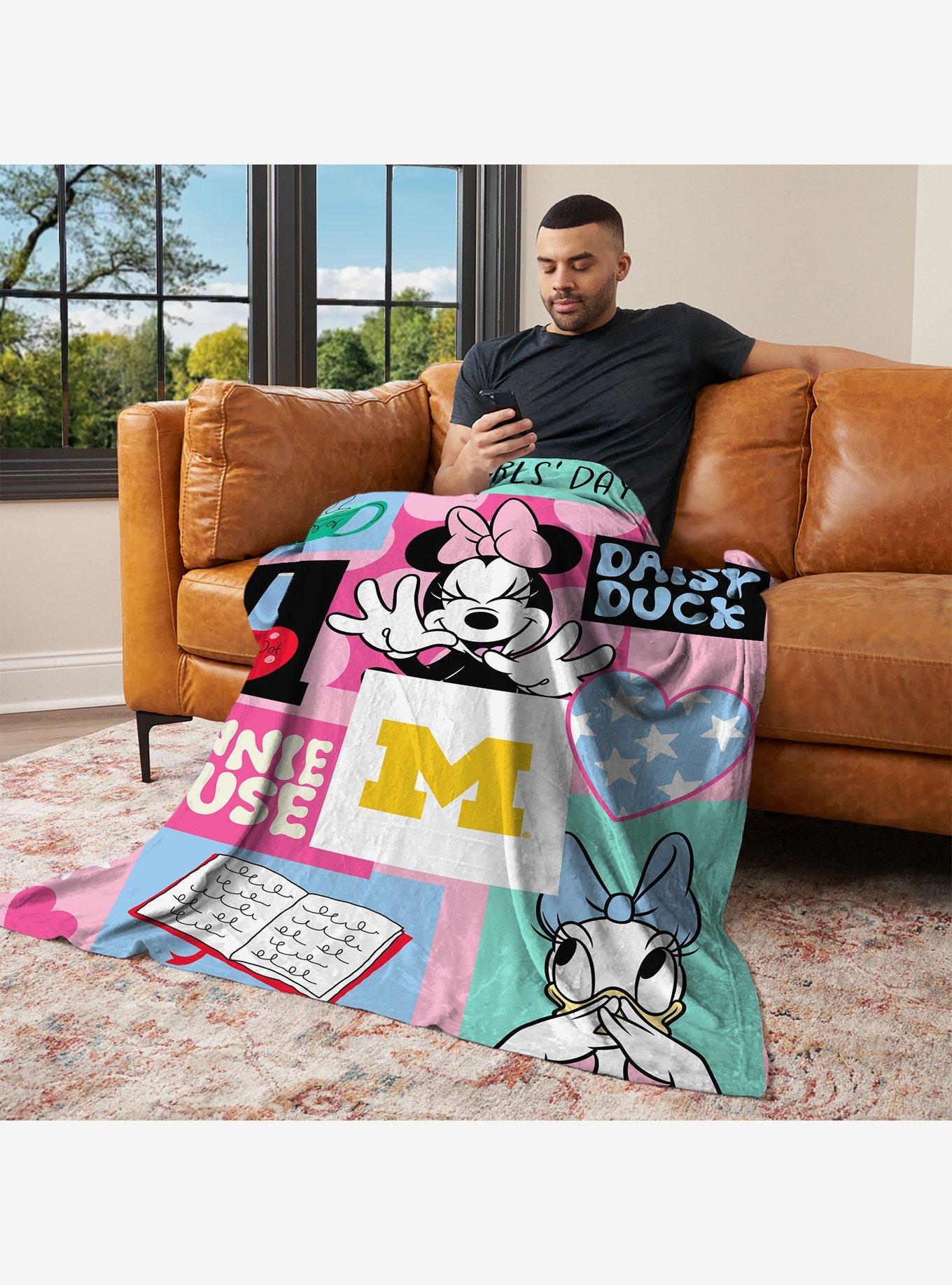 NCAA University of Michigan Disney Minnie Mouse Checker Floral Pink Silk Touch Throw Blanket, , alternate - view 3
