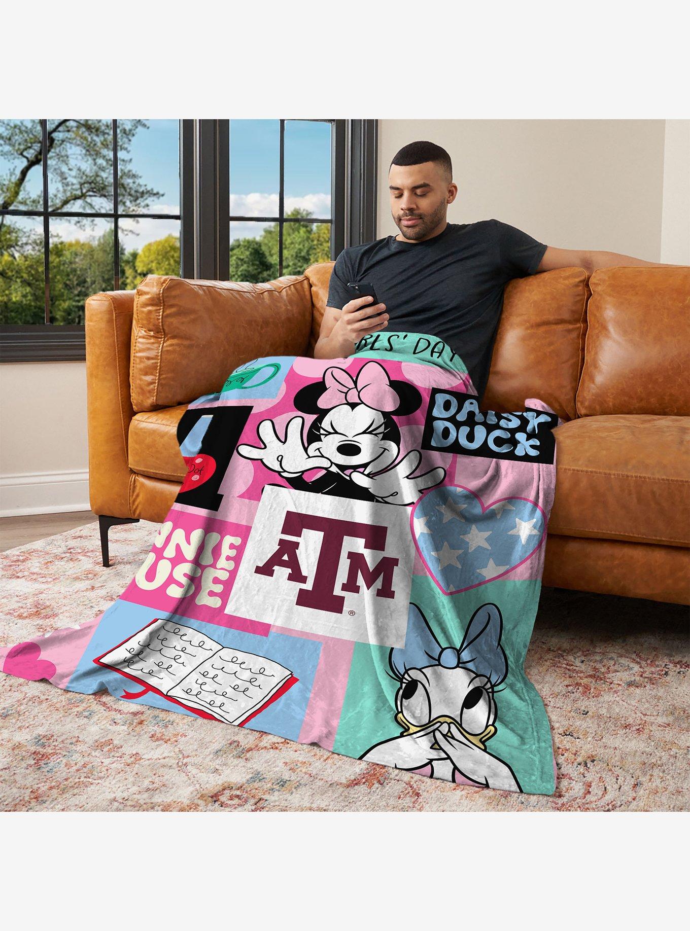 NCAA Texas A&M University Disney Minnie Mouse Checker Floral Pink Silk Touch Throw Blanket, , alternate - view 3