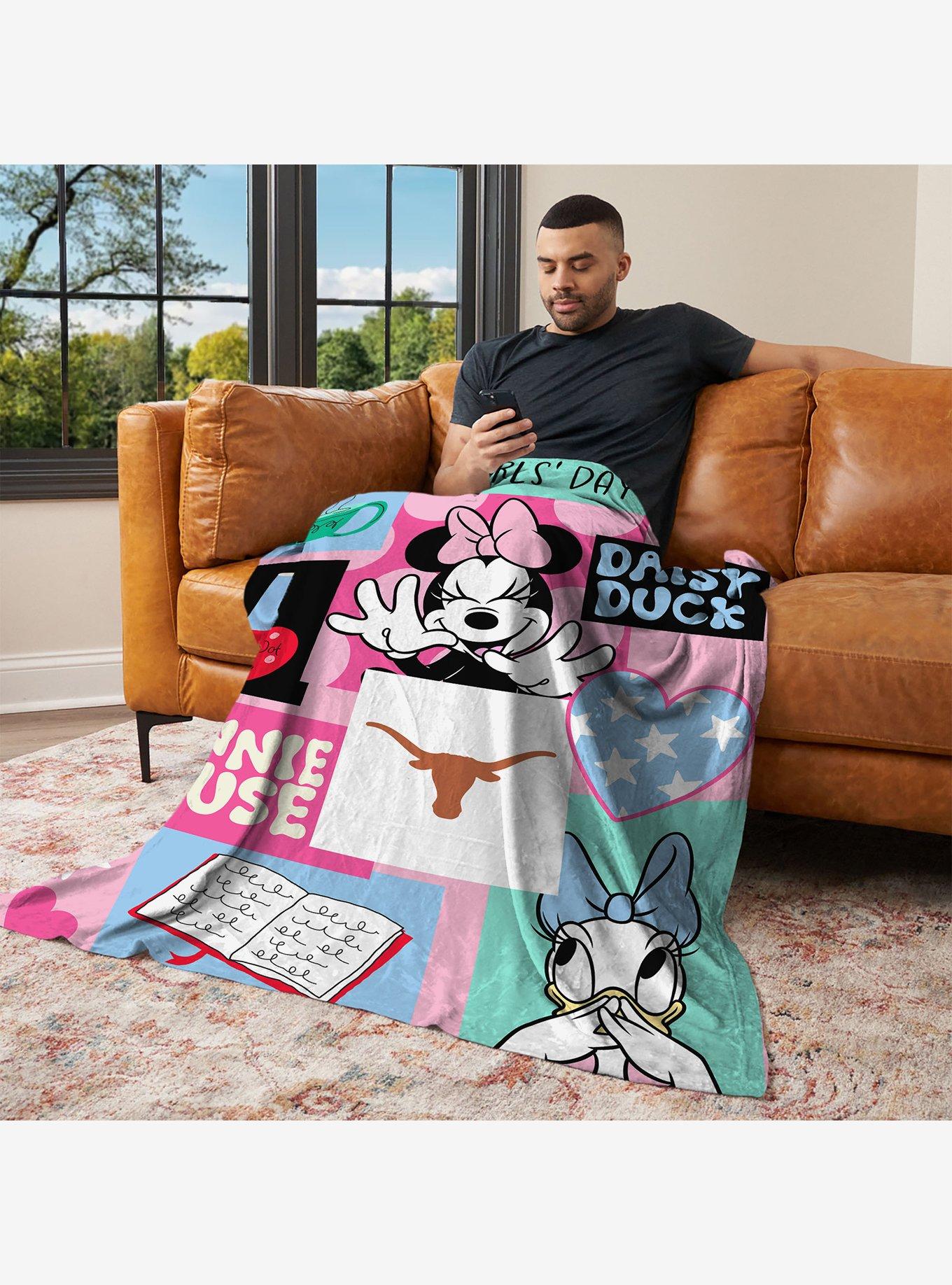 NCAA University of Texas Disney Minnie Mouse Checker Floral Pink Silk Touch Throw Blanket, , alternate - view 3