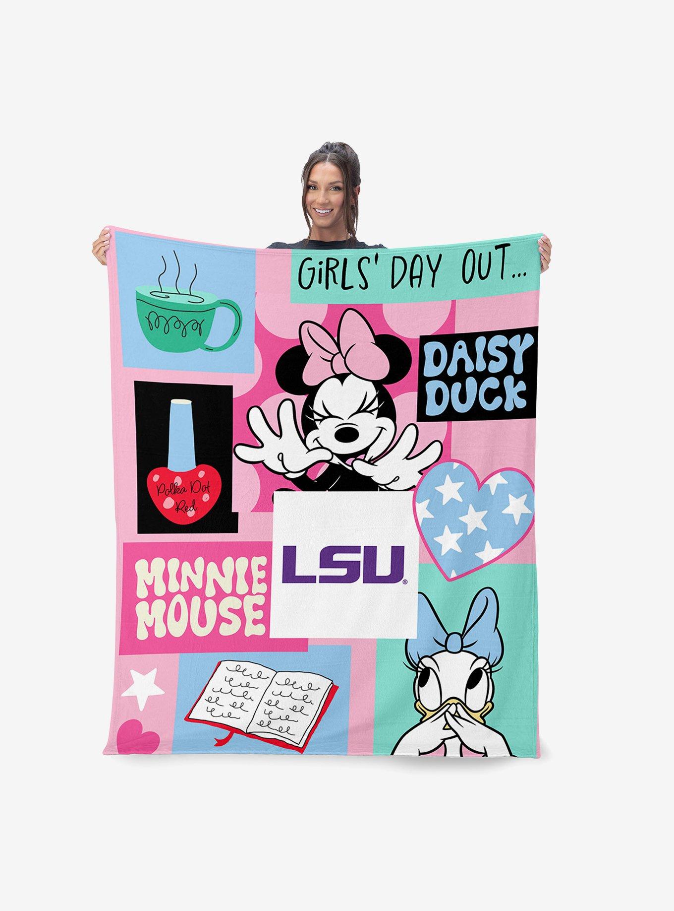 NCAA Louisiana State University Disney Minnie Mouse Checker Floral Pink Silk Touch Throw Blanket, , alternate - view 2