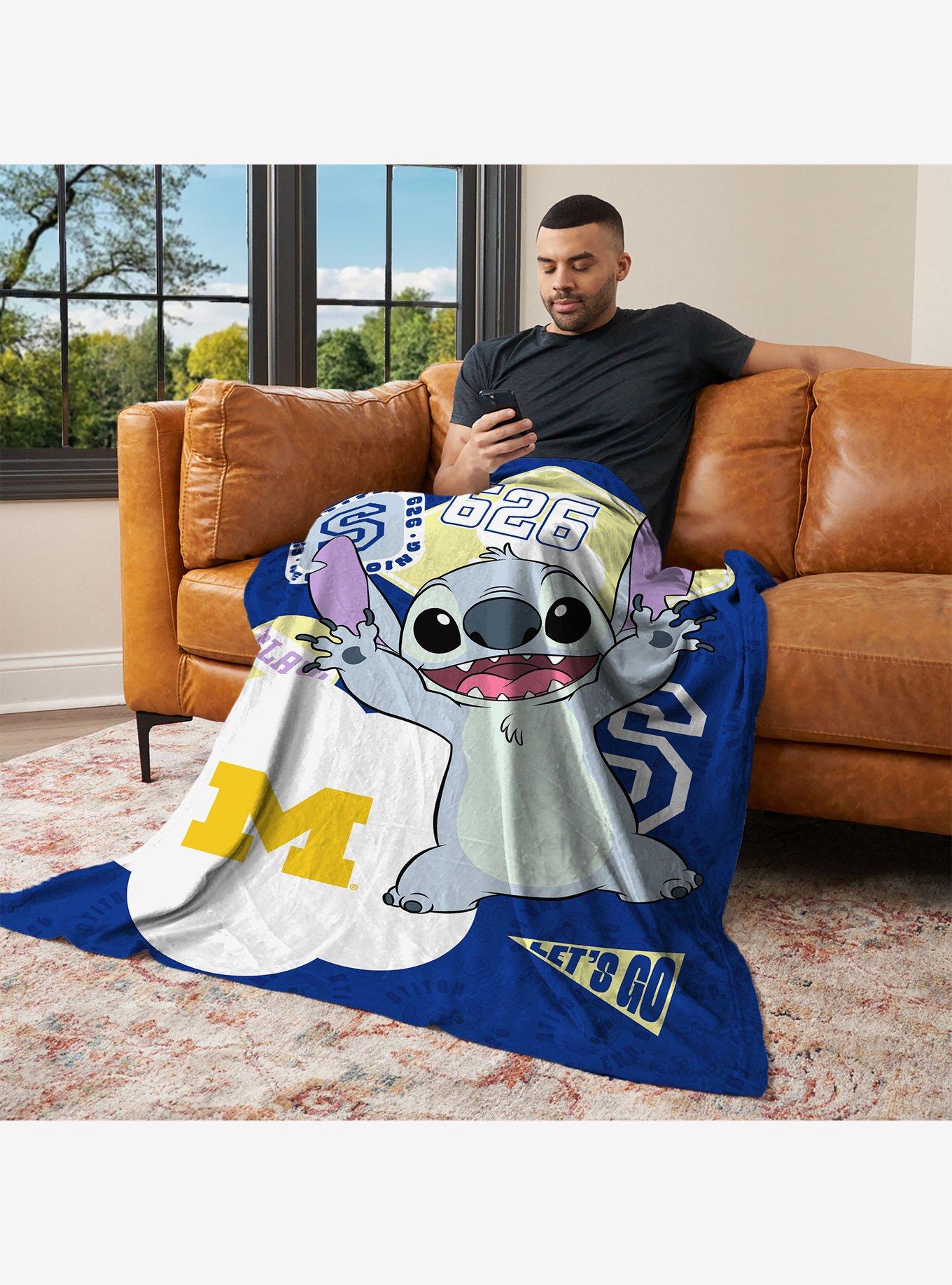 NCAA University of Michigan Disney Lilo & Stitch Stickers Royal Silk Touch Throw Blanket, , alternate - view 3