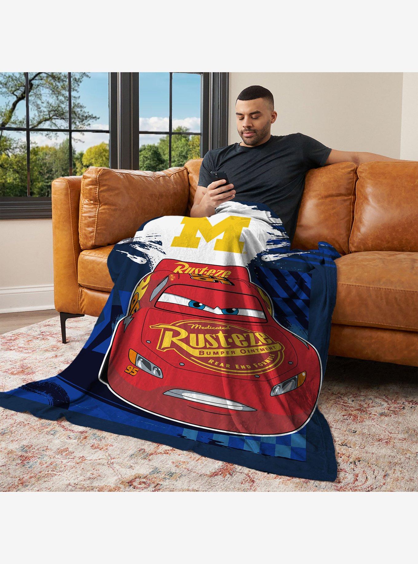 NCAA University of Michigan Disney Cars Lap Time Navy Silk Touch Throw Blanket, , alternate - view 3