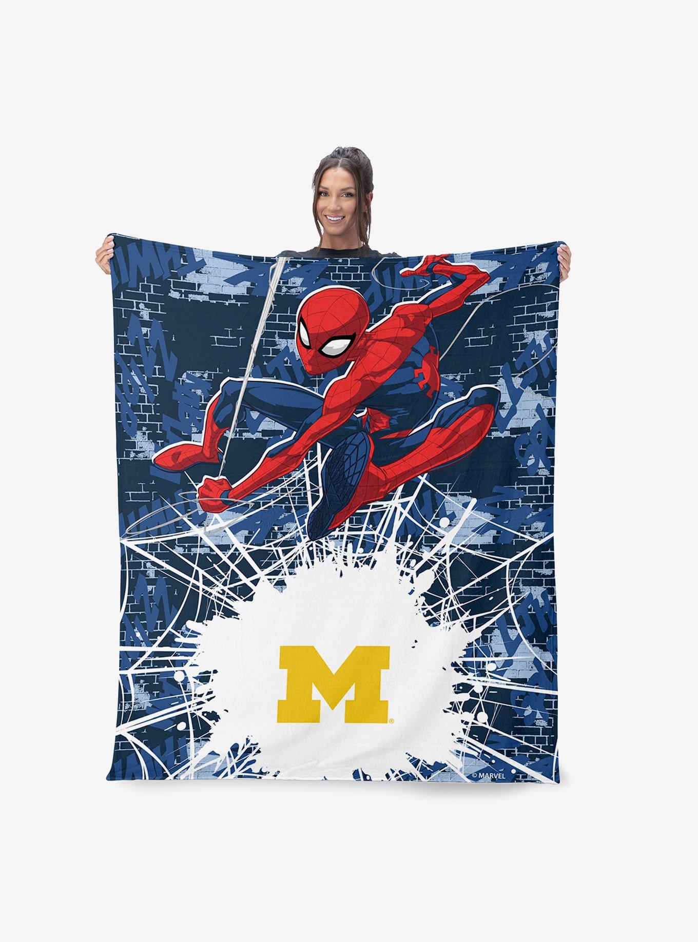 NCAA University of Michigan Marvel Spider Man Web Sling Navy Silk Touch Throw Blanket, , alternate - view 2