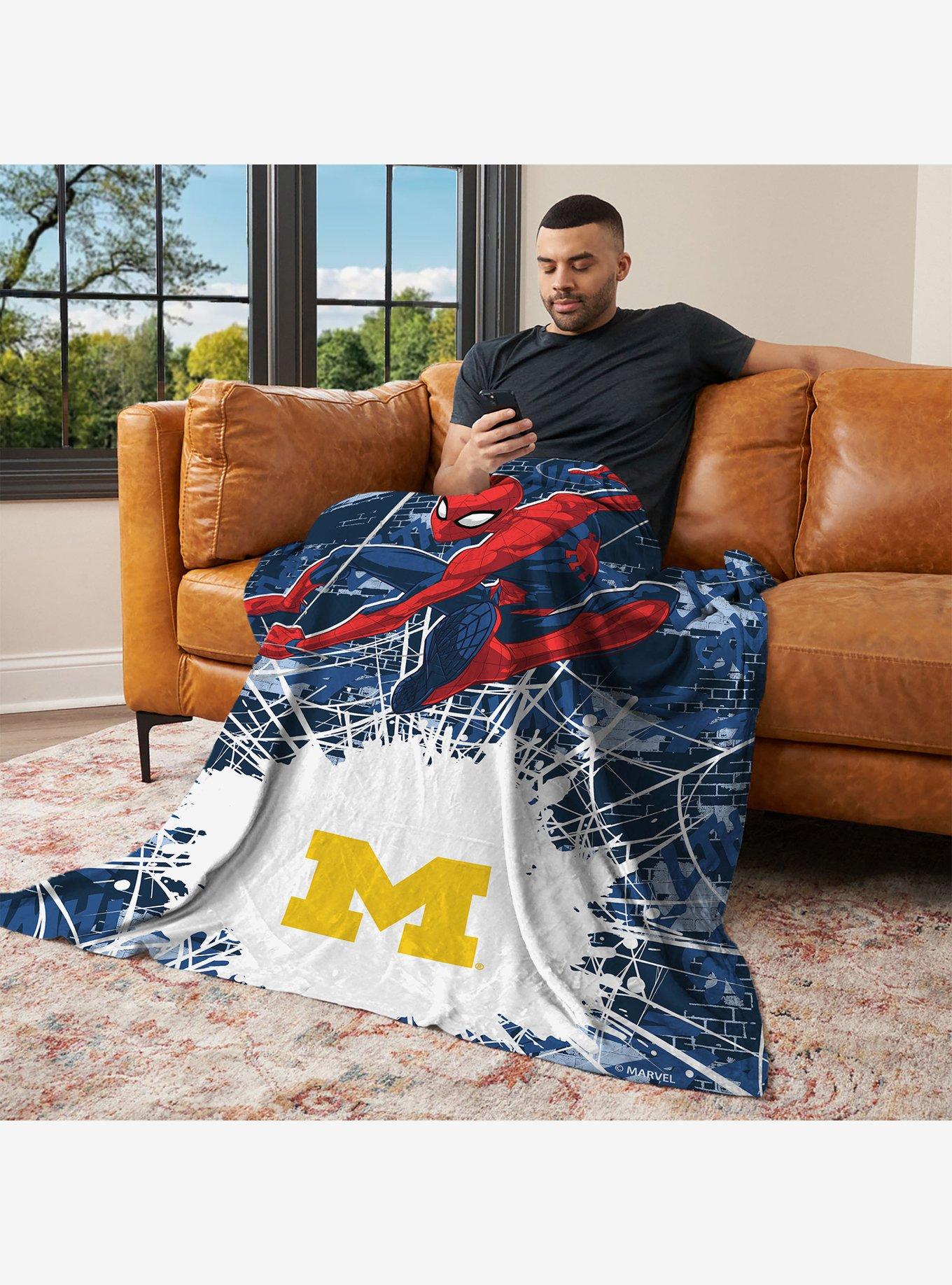 NCAA University of Michigan Marvel Spider Man Web Sling Navy Silk Touch Throw Blanket, , alternate - view 3