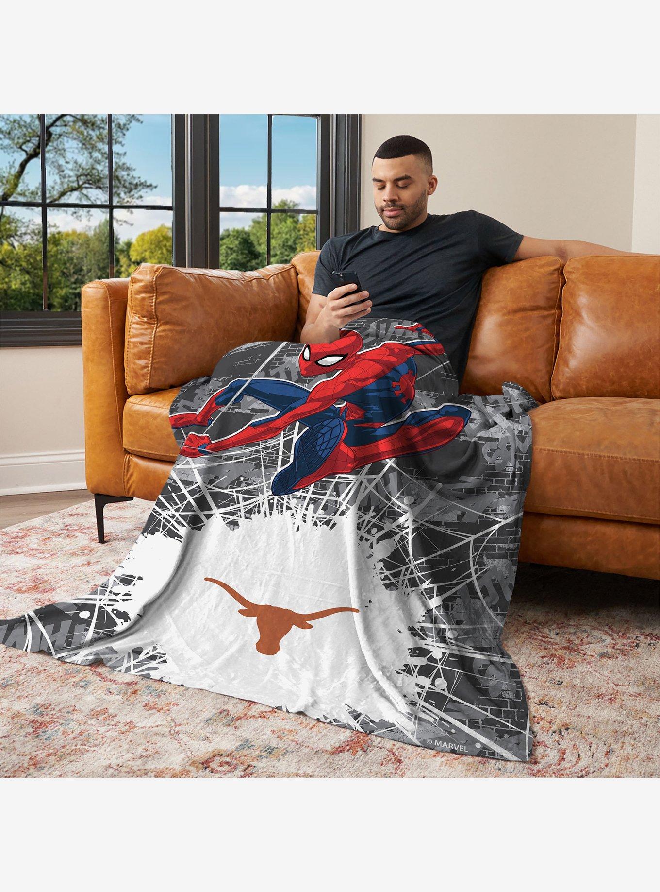 NCAA University of Texas Marvel Spider Man Web Sling Grey Silk Touch Throw Blanket, , alternate - view 3