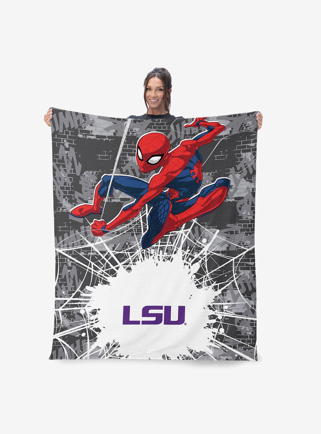 NCAA Louisiana State University Marvel Spider Man Web Sling Grey Silk Touch Throw Blanket, , alternate - view 2