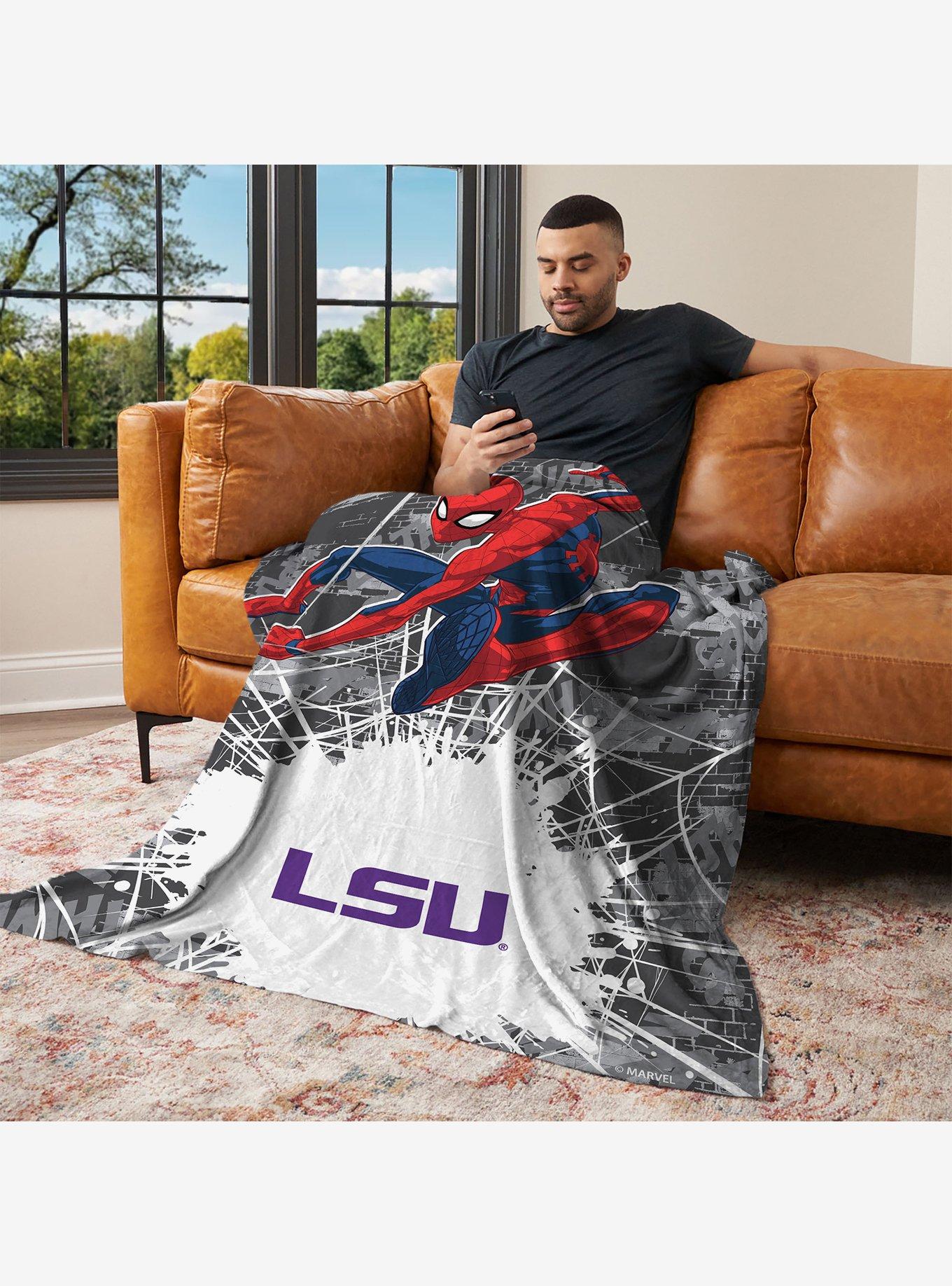 NCAA Louisiana State University Marvel Spider Man Web Sling Grey Silk Touch Throw Blanket, , alternate - view 3