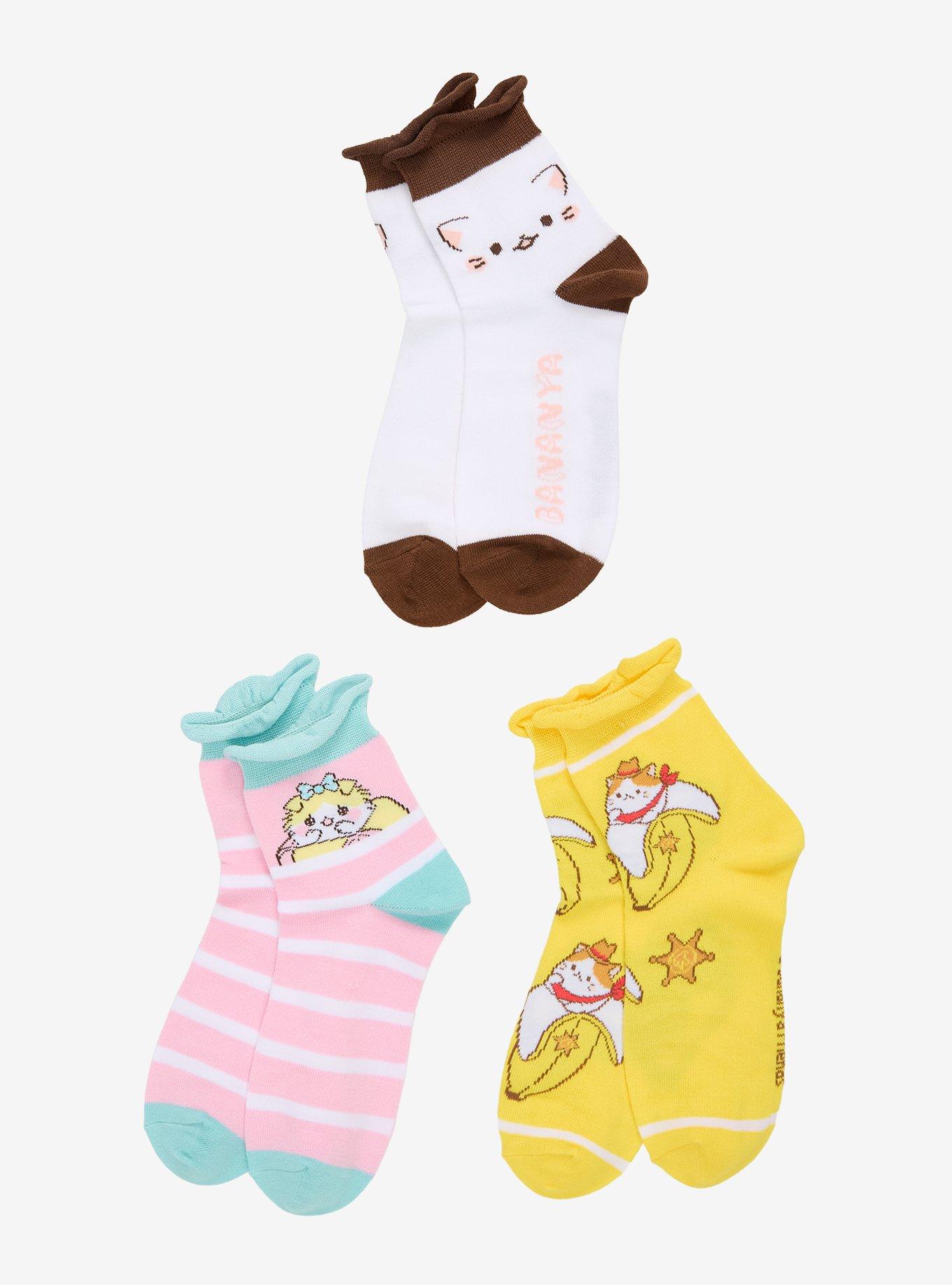 Bananya Rolled Cuff Ankle Socks 3 Pair, , alternate - view 2