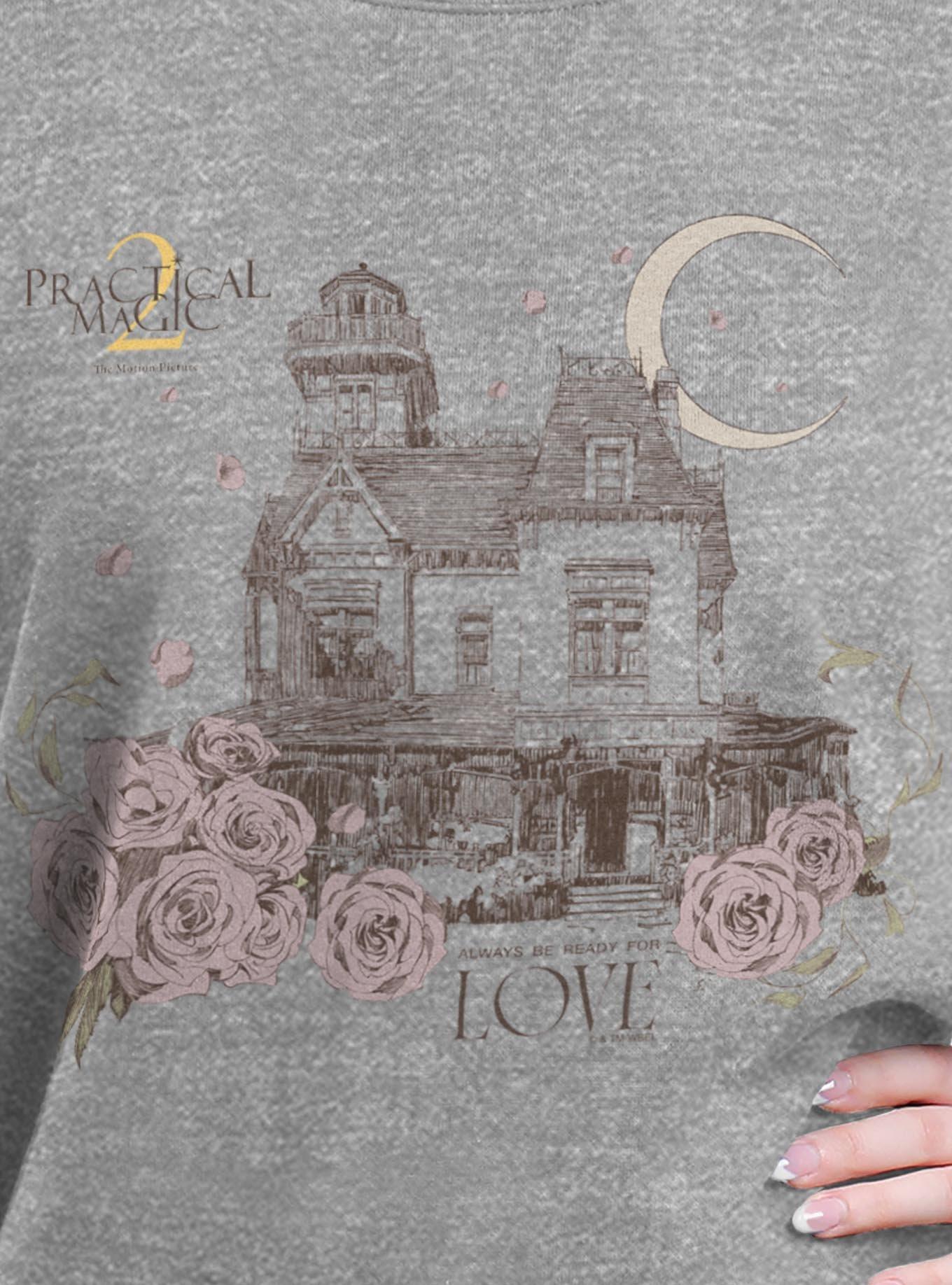 Practical Magic 2 Practical House Womens Oversized Sweatshirt, HEATHER GR, alternate - view 2