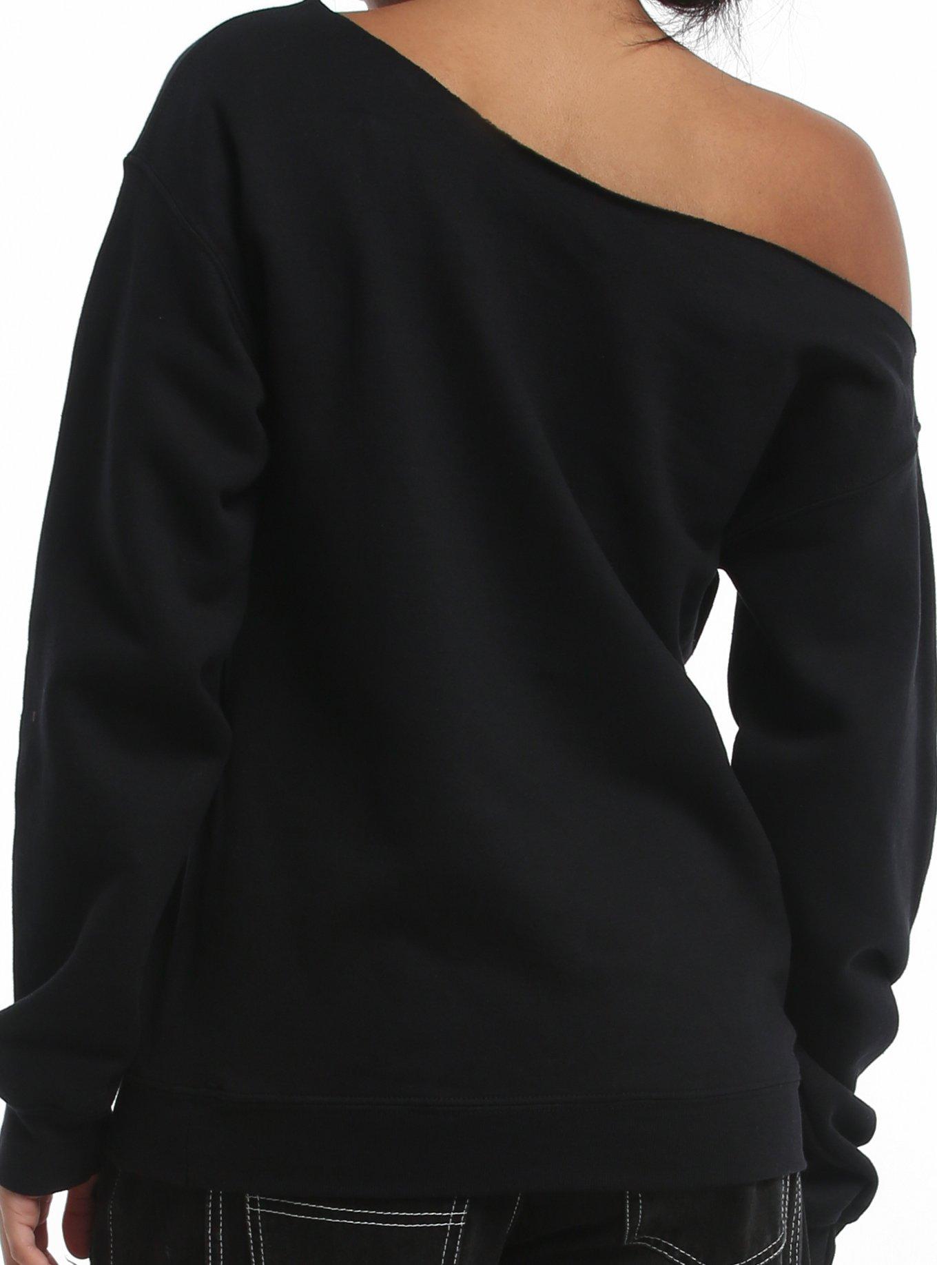 Misfits Rib Cage Heart Girls Off-Shoulder Sweatshirt, BLACK, alternate - view 3