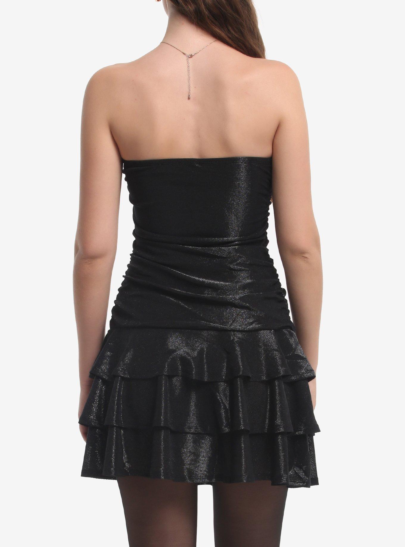 Black Shimmer Tiered Strapless Dress, MULTI, alternate - view 3