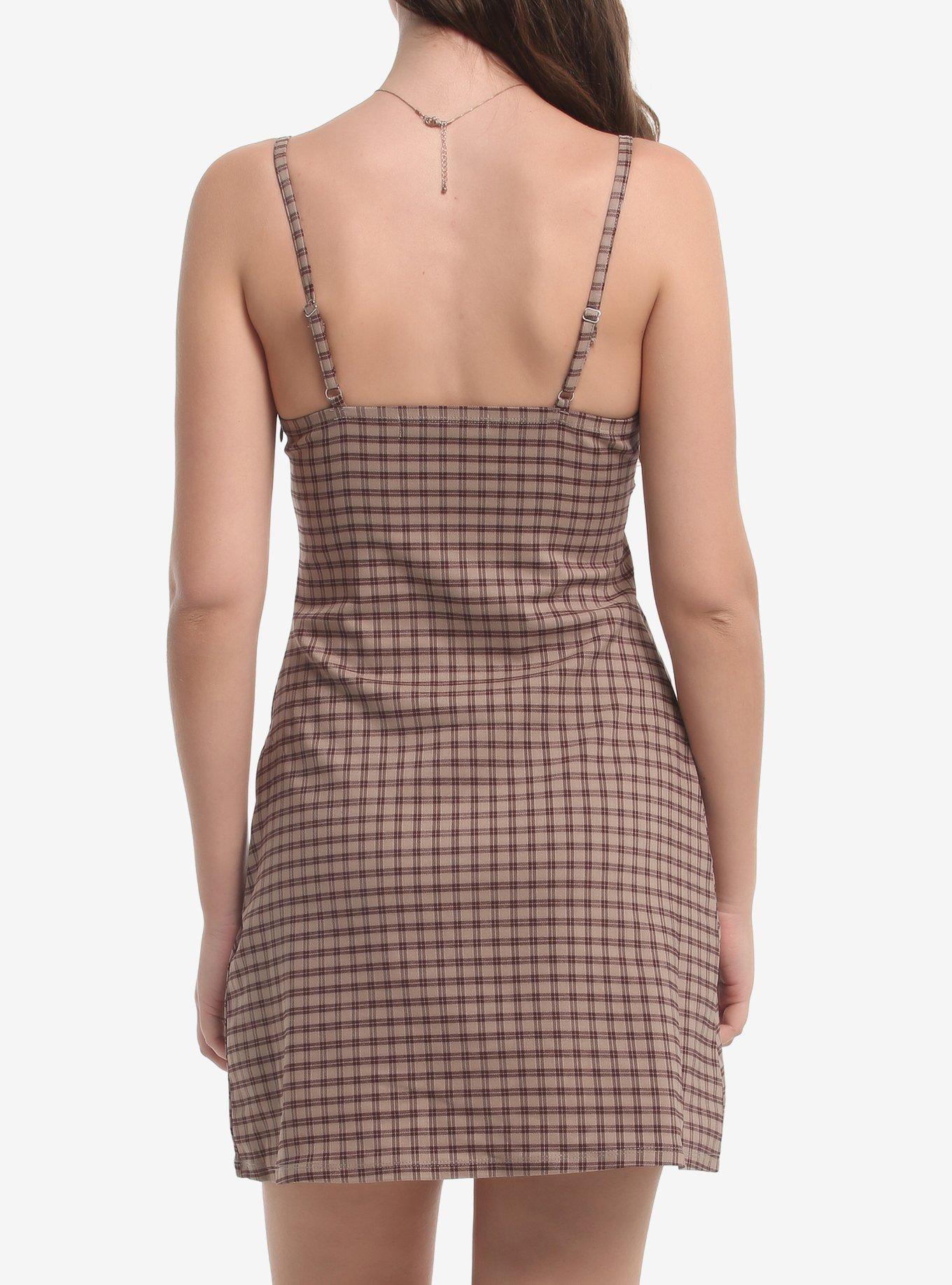 Brown Plaid Cami Dress, MULTI, alternate - view 3