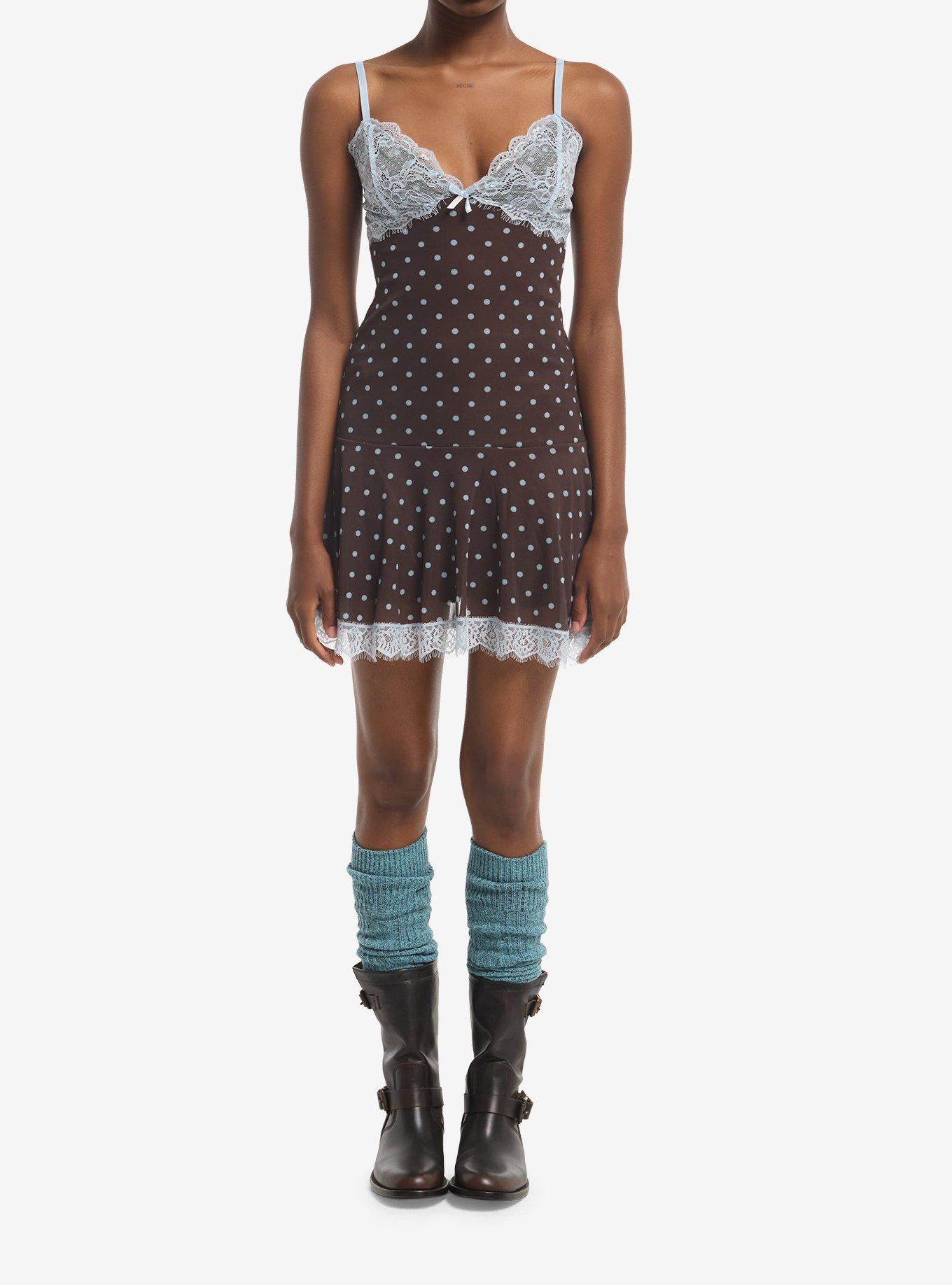 Brown & Blue Polka Dot Lace Cami Dress, MULTI, alternate - view 2
