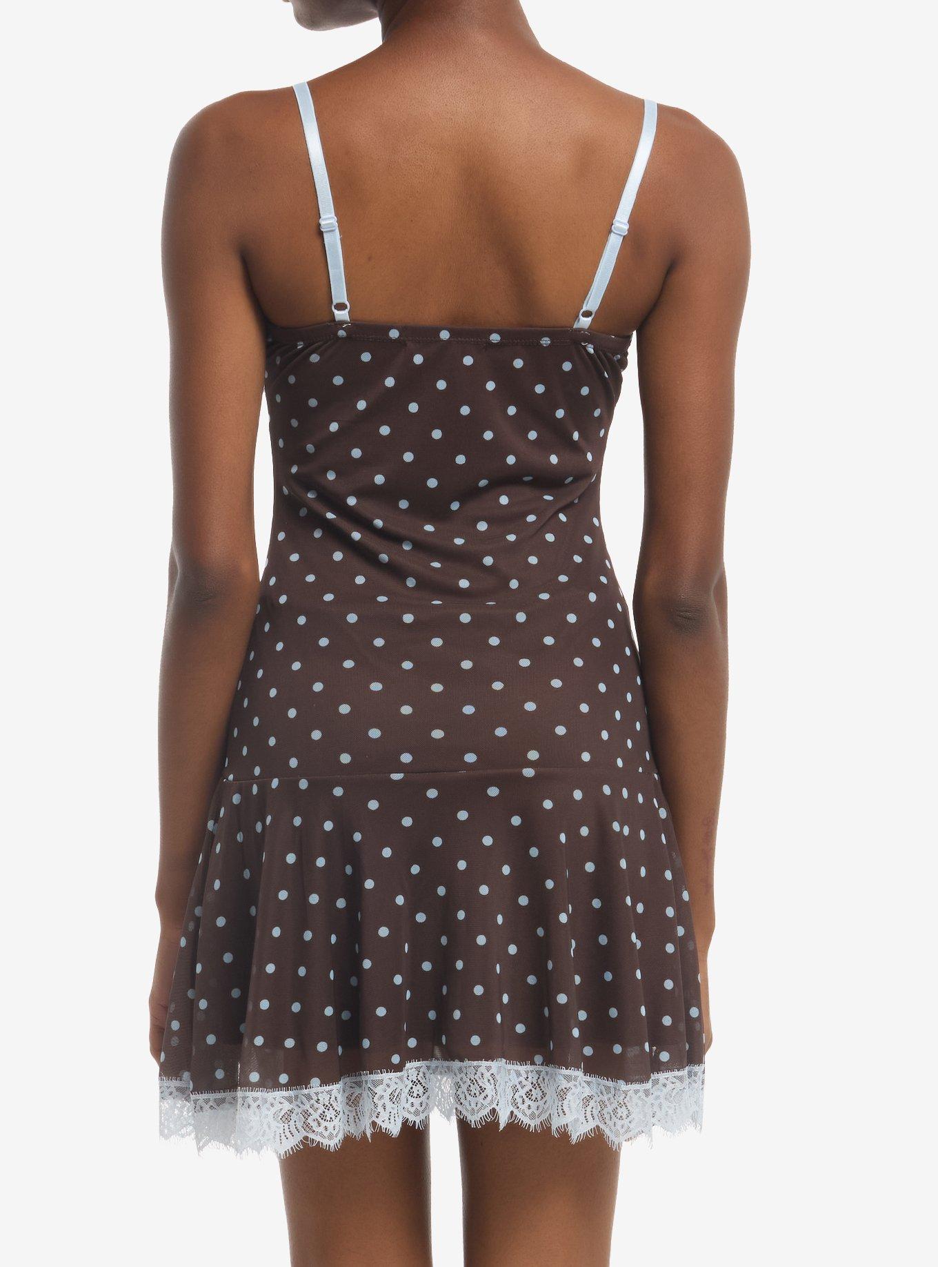 Brown & Blue Polka Dot Lace Cami Dress, MULTI, alternate - view 3