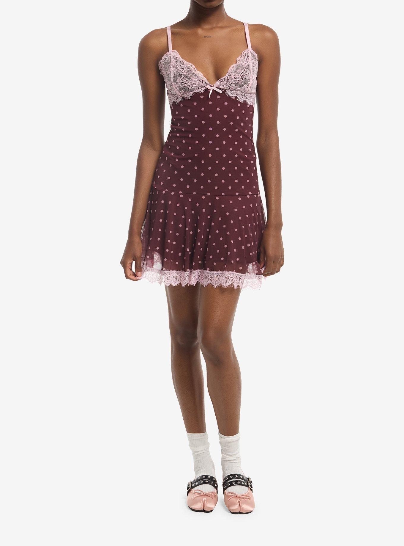 Pink & Maroon Polka Dot Lace Cami Dress, MULTI, alternate - view 2