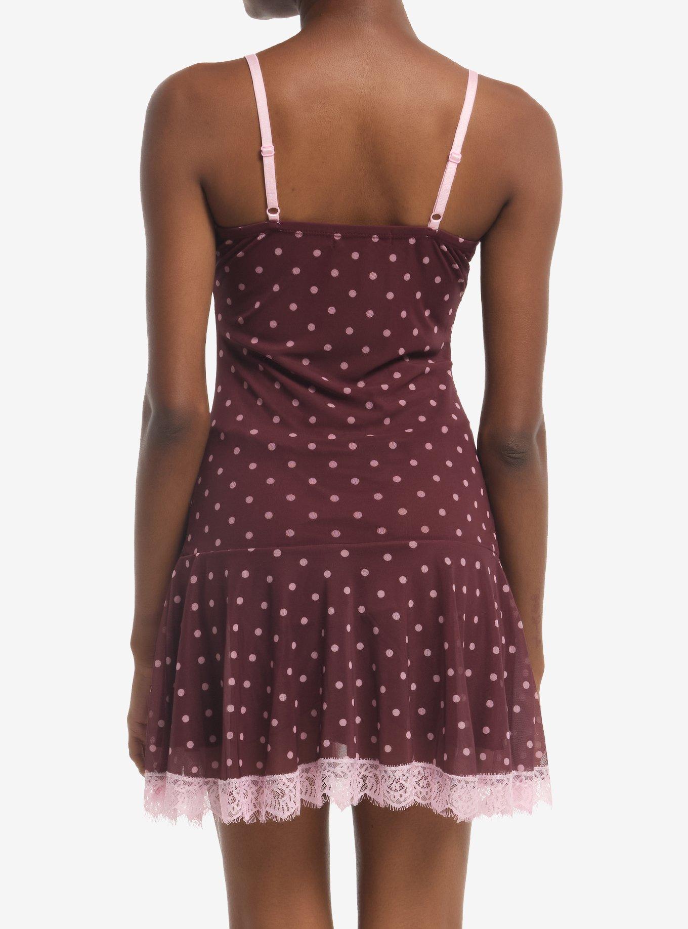 Pink & Maroon Polka Dot Lace Cami Dress, MULTI, alternate - view 3