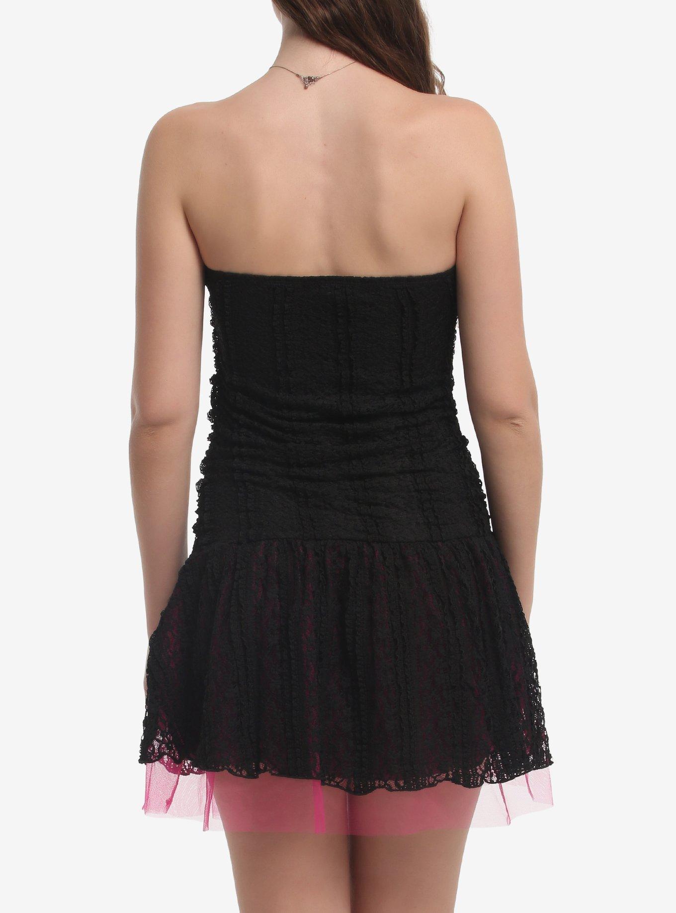 Black & Pink Lace Tulle Strapless Dress, MULTI, alternate - view 3