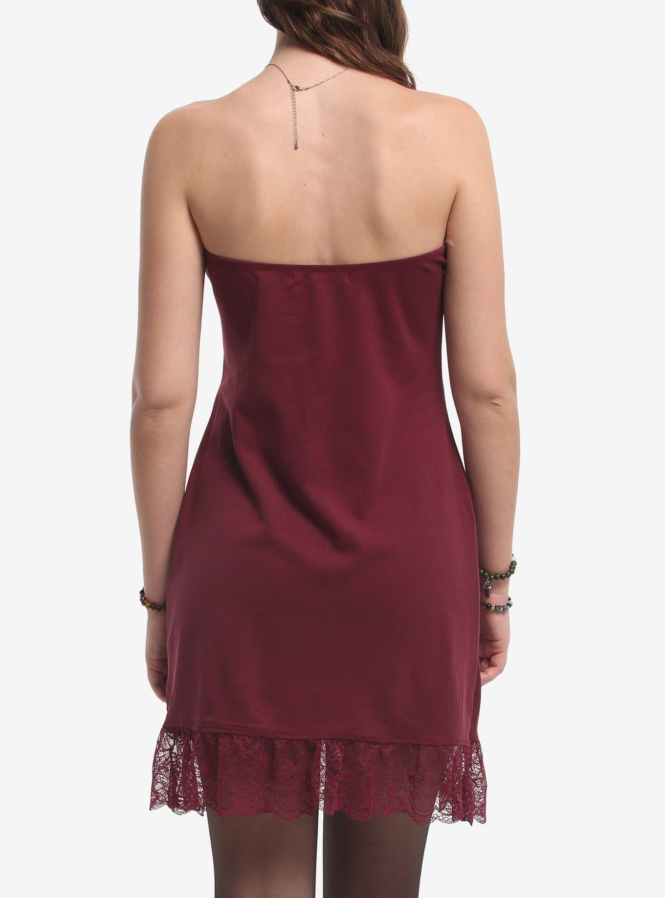 Burgundy Strapless Dress With Scarf, MULTI, alternate - view 3