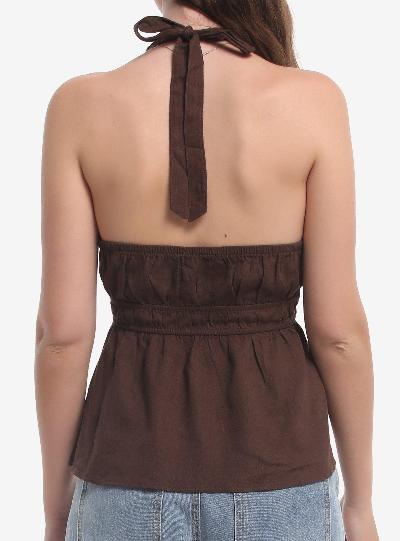 Brown Studded Girls Halter Top, MULTI, alternate - view 3