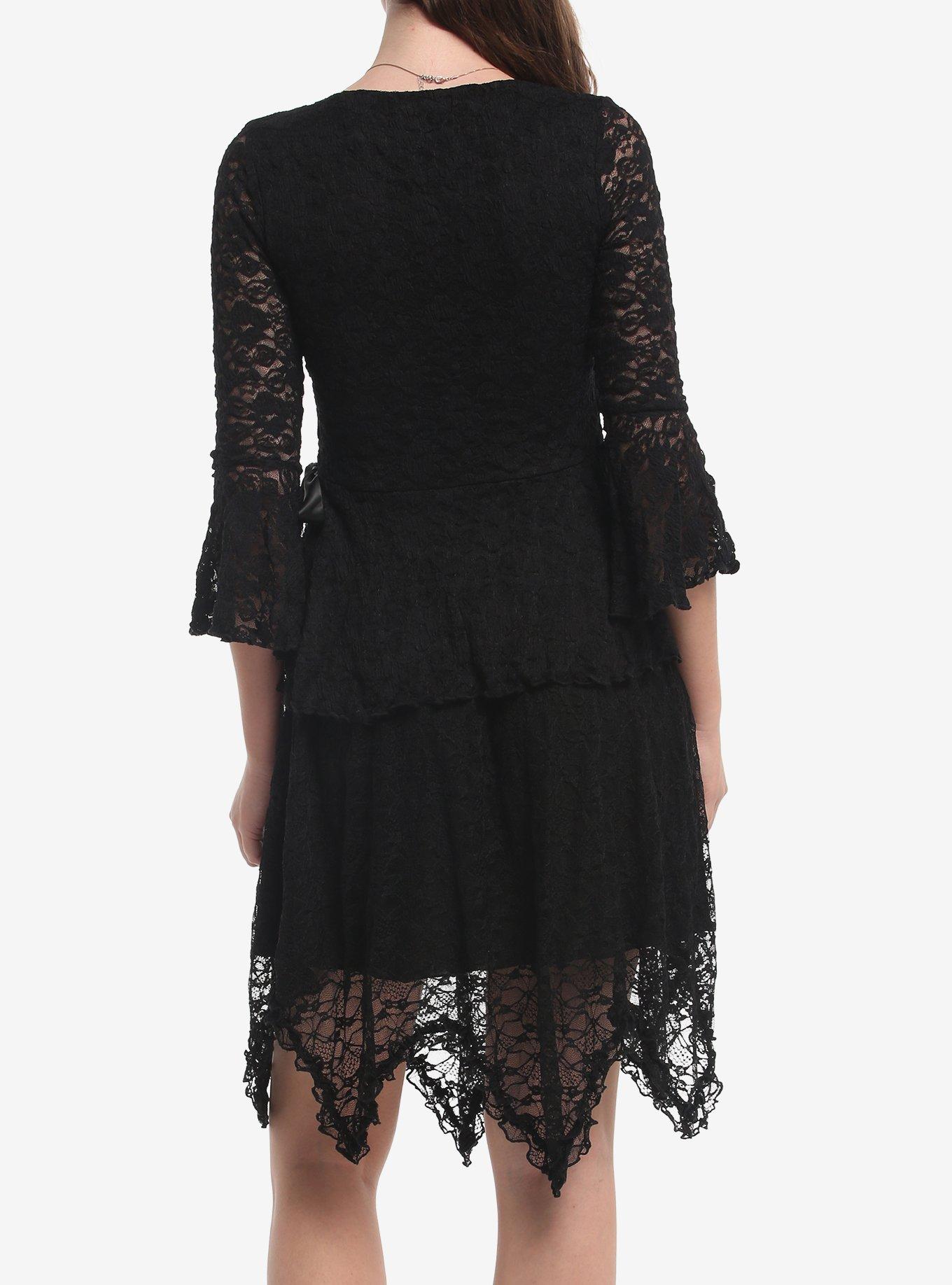 Black Lace Peplum Girls Bell Sleeve Top, MULTI, alternate - view 3