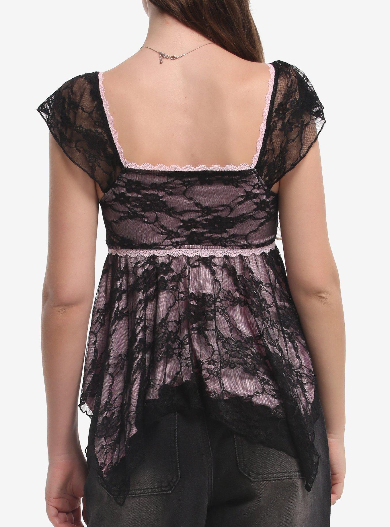 Black & Pink Lace Hanky Hem Girls Top, MULTI, alternate - view 3