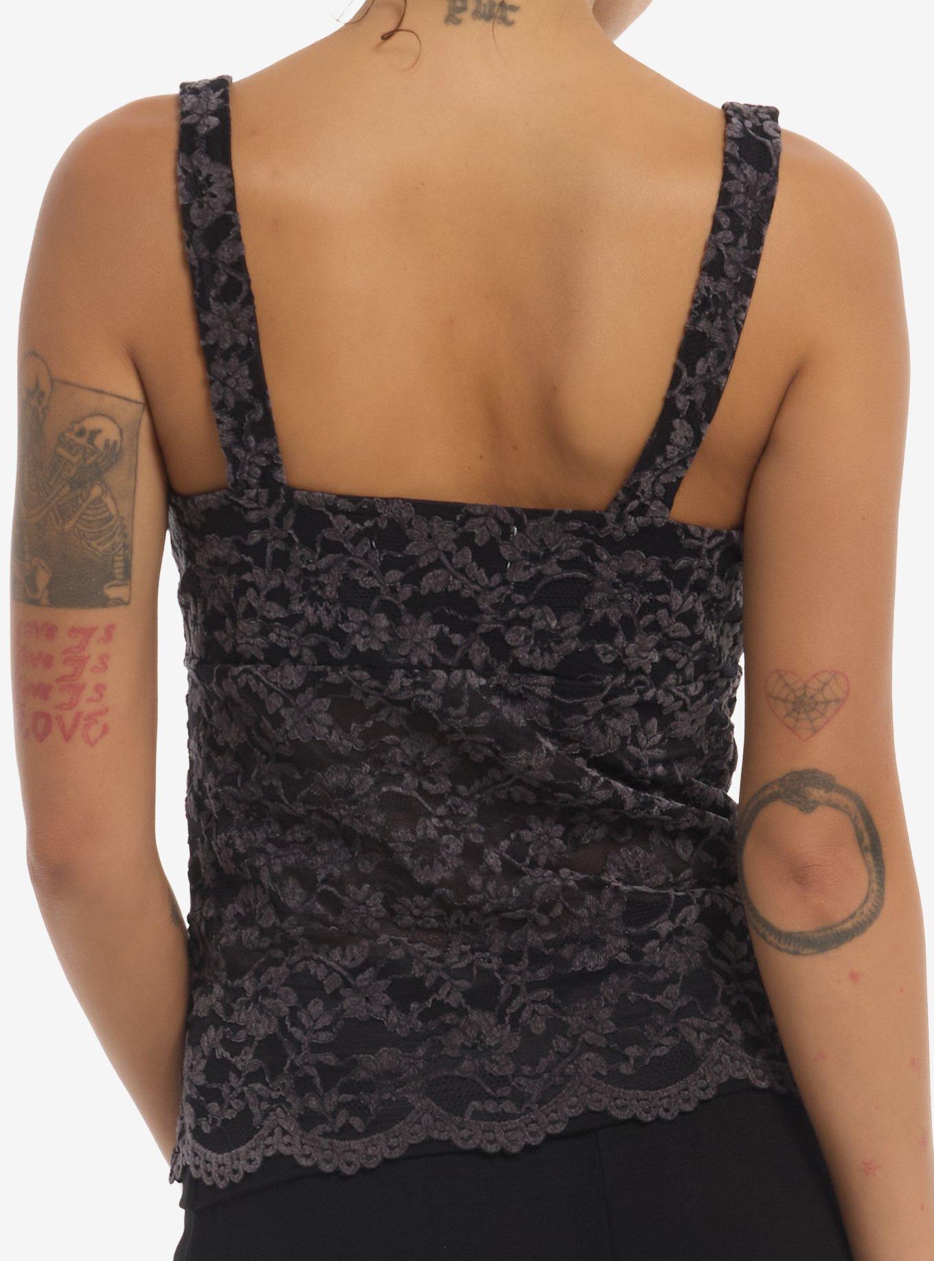 Black & Grey Floral Lace Girls Tank Top, MULTI, alternate - view 3